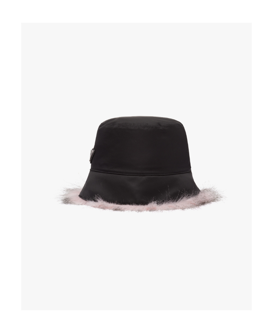 Prada Re-nylon Faux-fur Trim Bucket Hat In Black