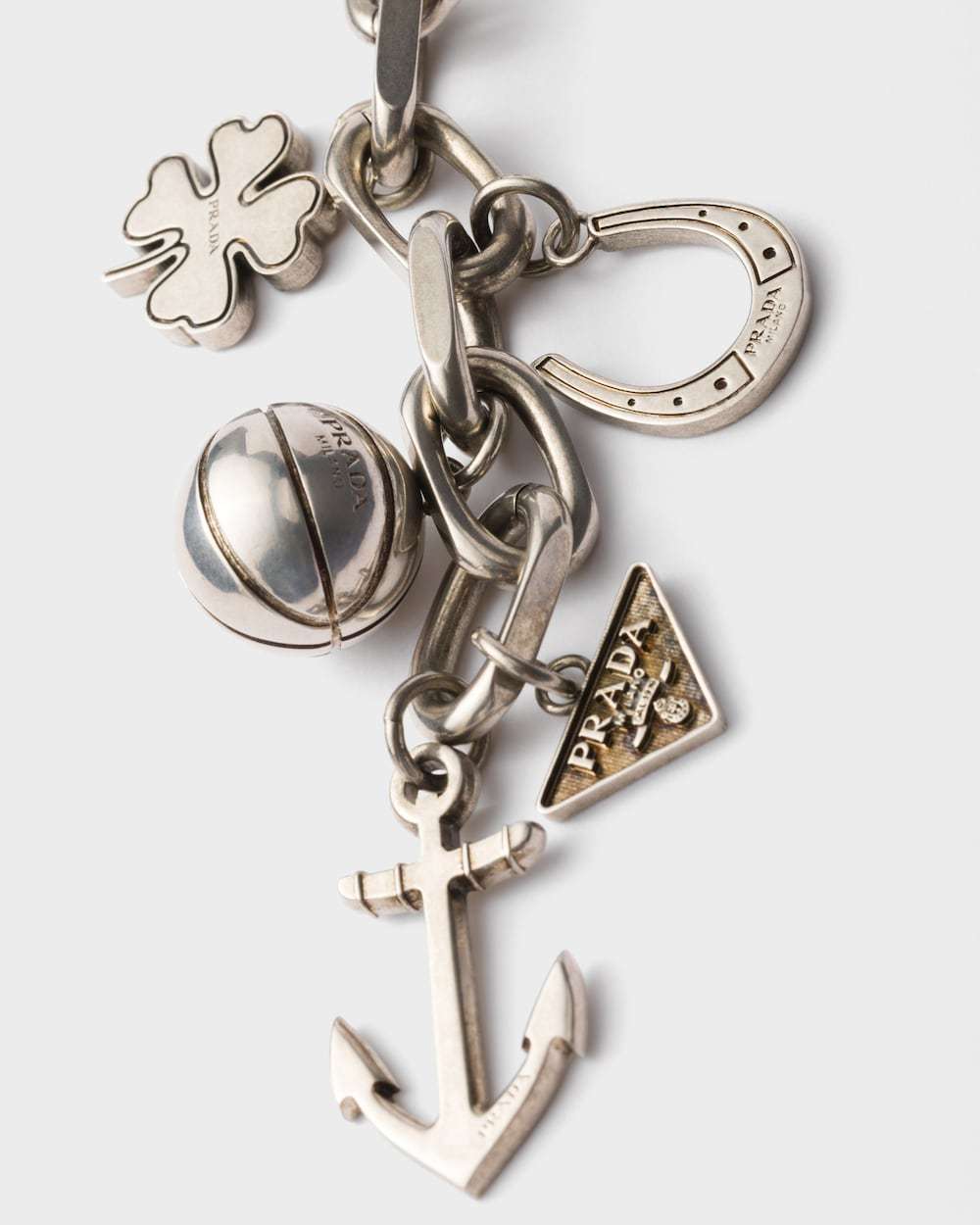 Prada Charms Keyring In Gray