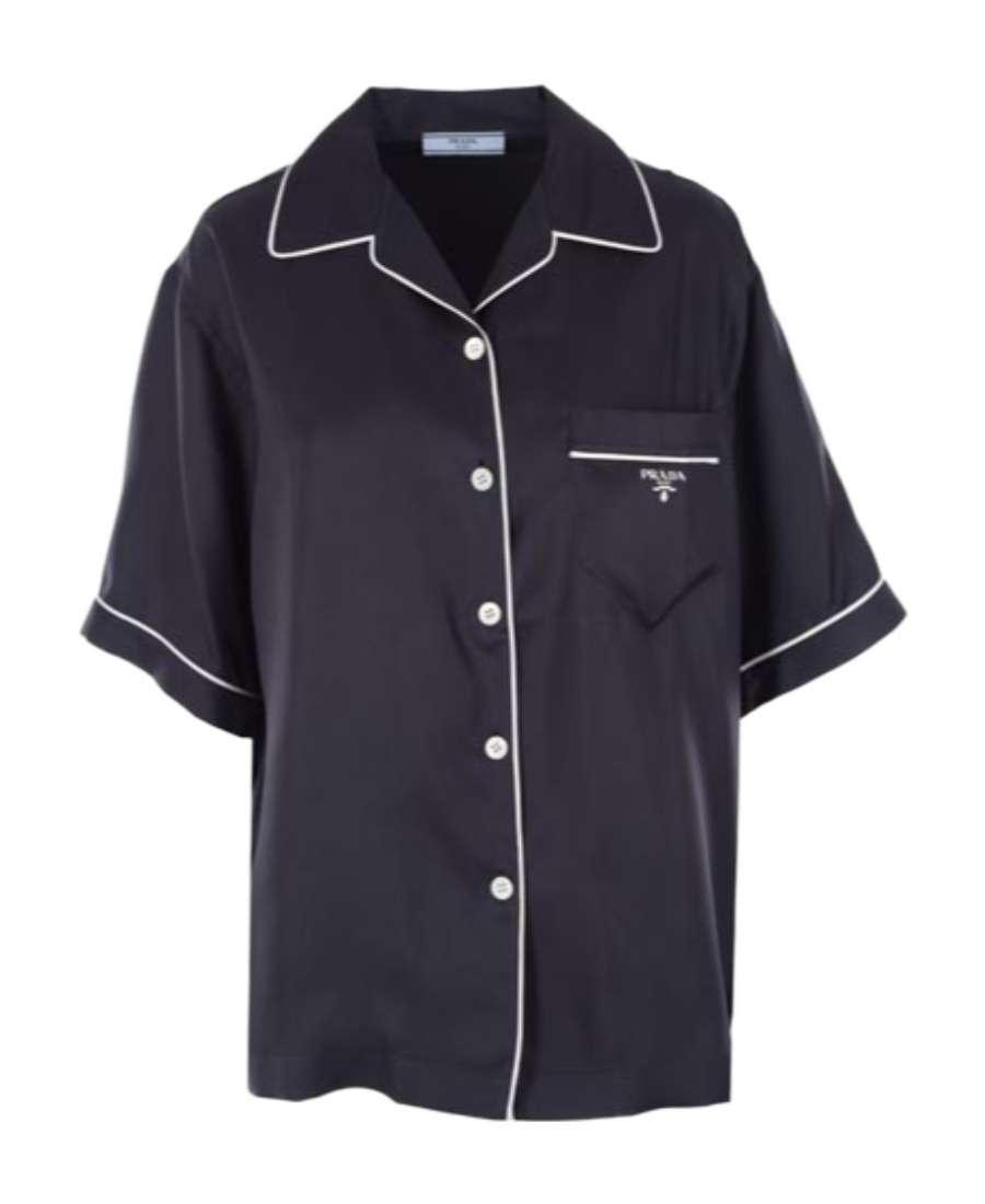 Prada Short-sleeve Silk Shirt In Blue