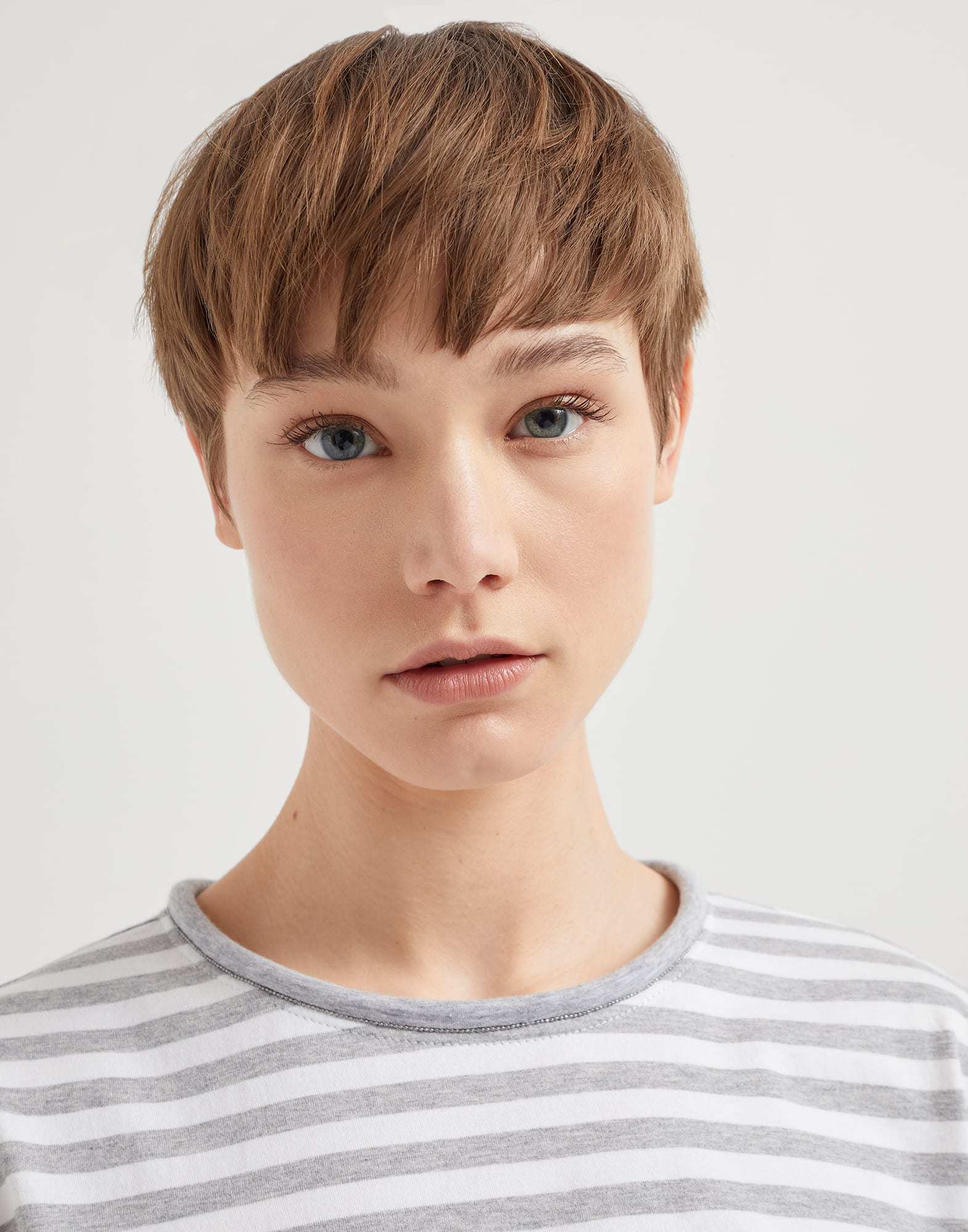 Brunello Cucinelli Striped Straight Hem T-shirt In White