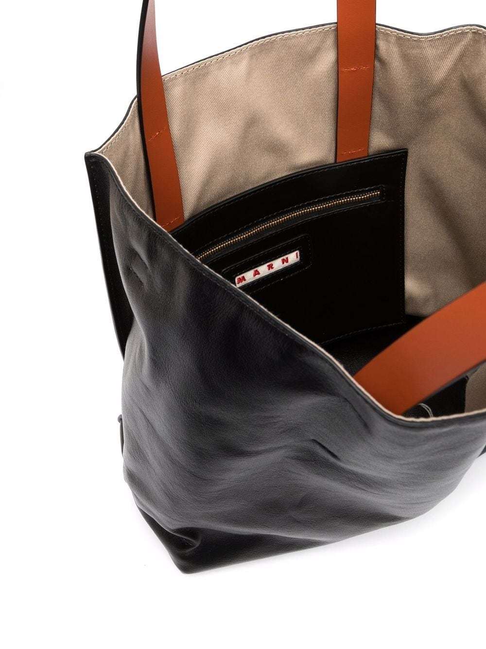Marni Colourblock Leather Tote Bag In Black
