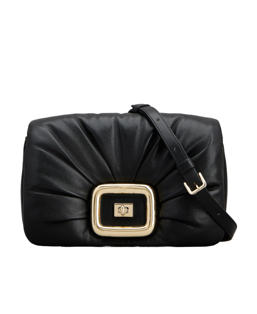 Roger Vivier Stylish Black Leather Handbag With Metal Buckle And Versatile Straps In Black