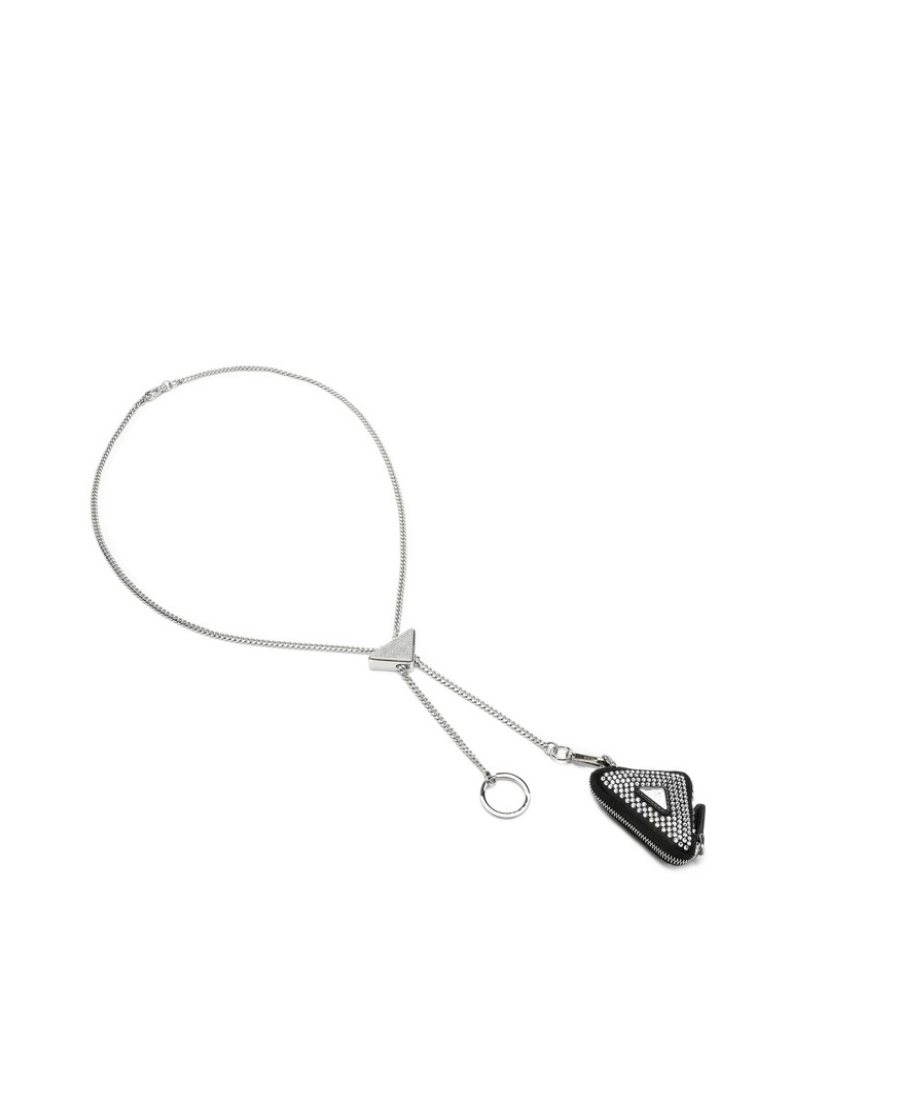 Prada Trngl Motif Belt W/ Acciaio Crysta In White