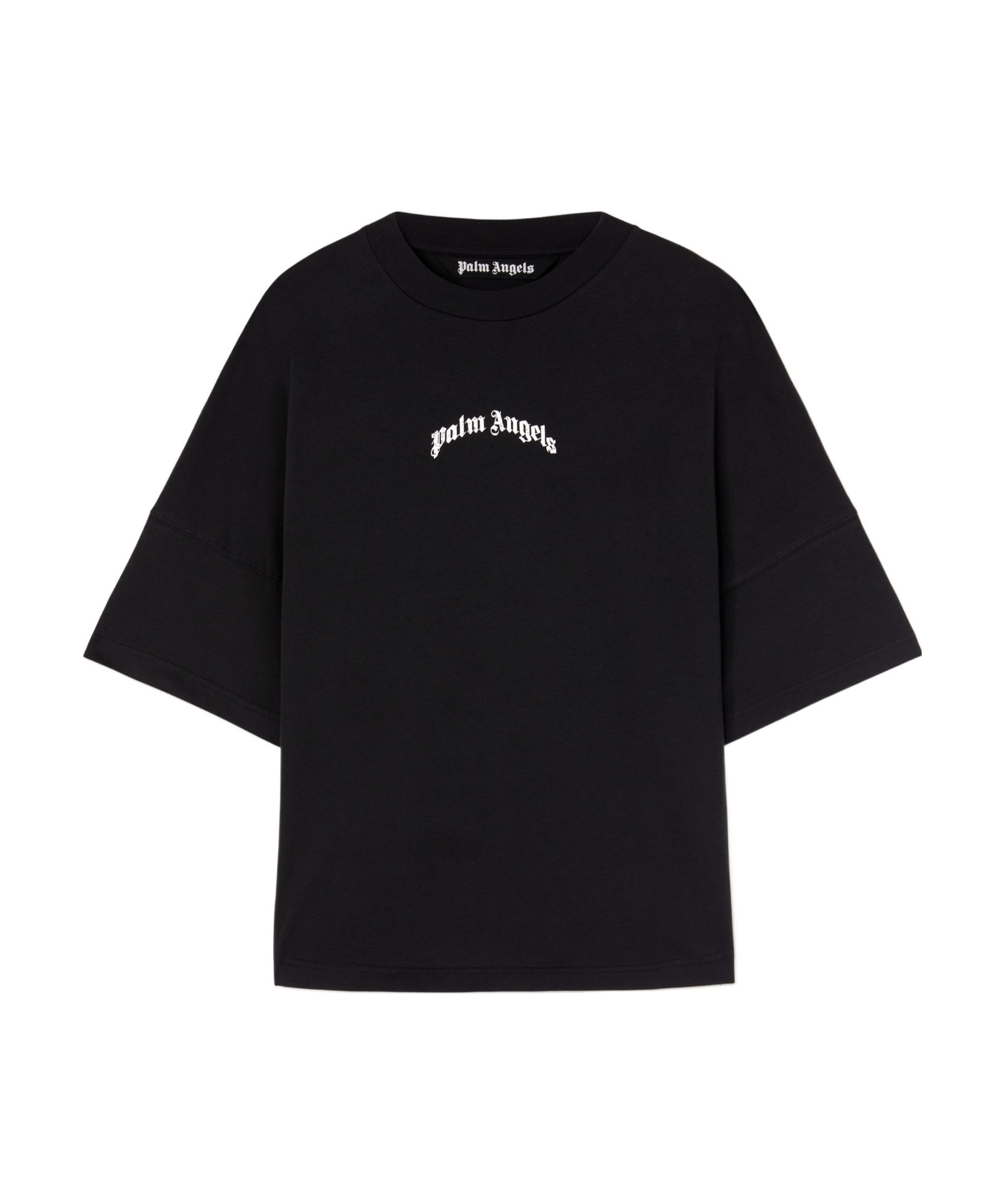 Palm Angels "back Curved Logo Oversized" Short Sleeves T-shirt Clothing In Black