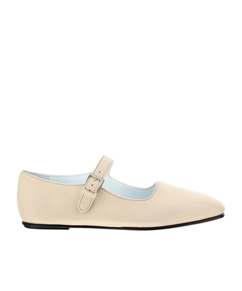 The Row Ava Leather Ballerina Shoes In Neutral