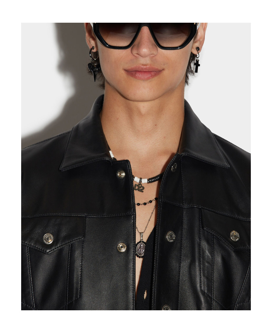 Dsquared2 Long-sleeved Leather Jacket In Black