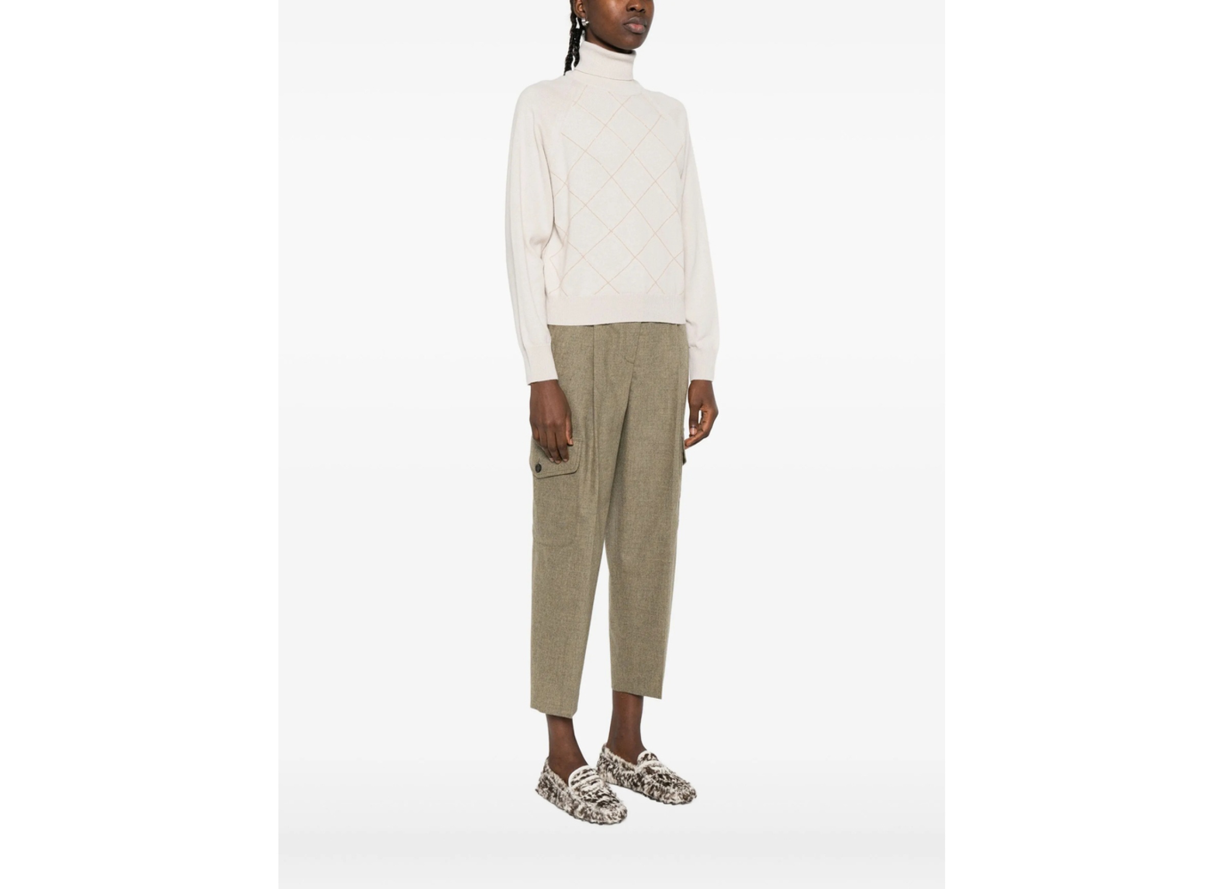 Peserico Diamond-pattern Turtleneck Sweater In White