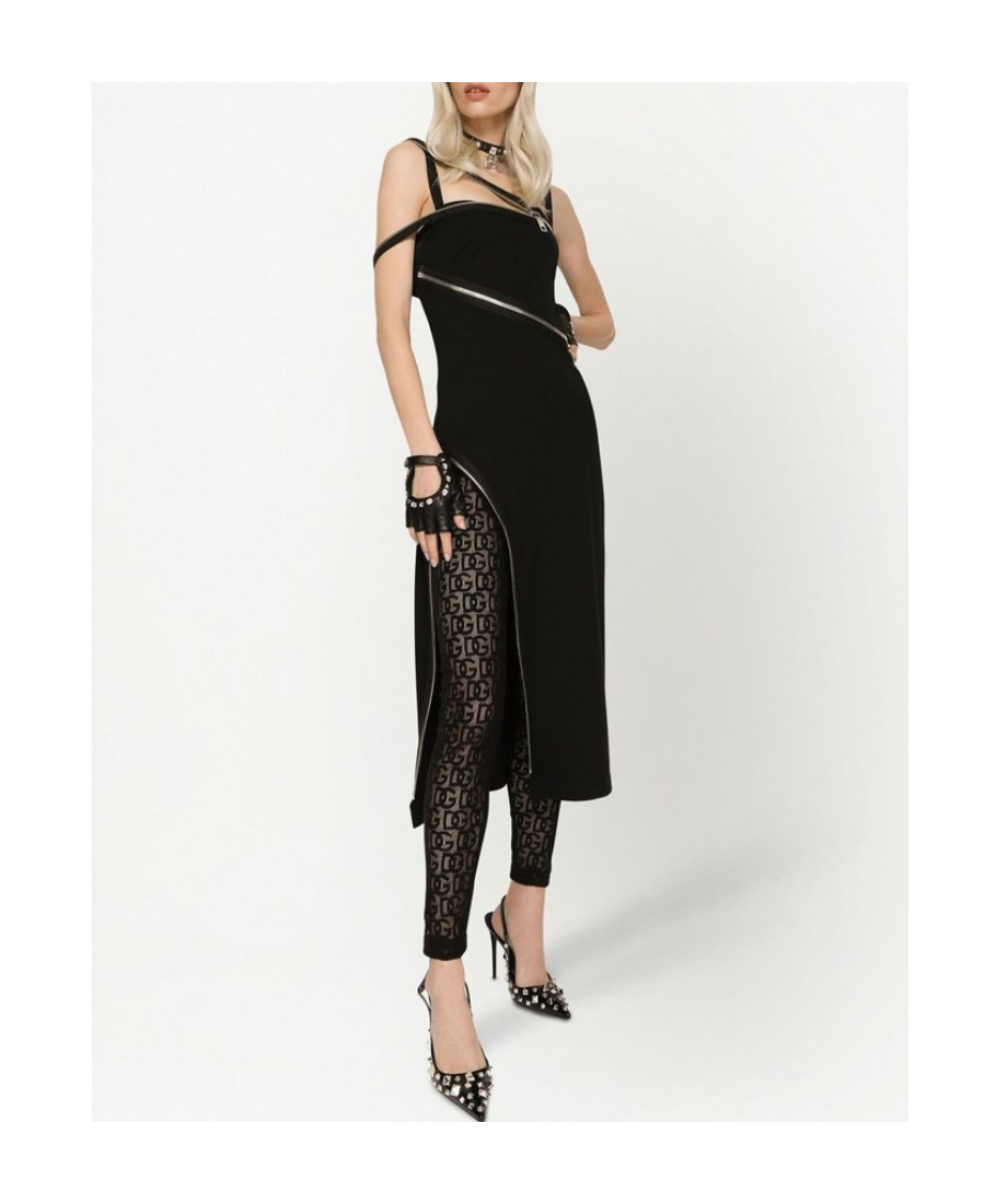 Dolce & Gabbana Asymmetric Zip-detail Midi Dress In Black
