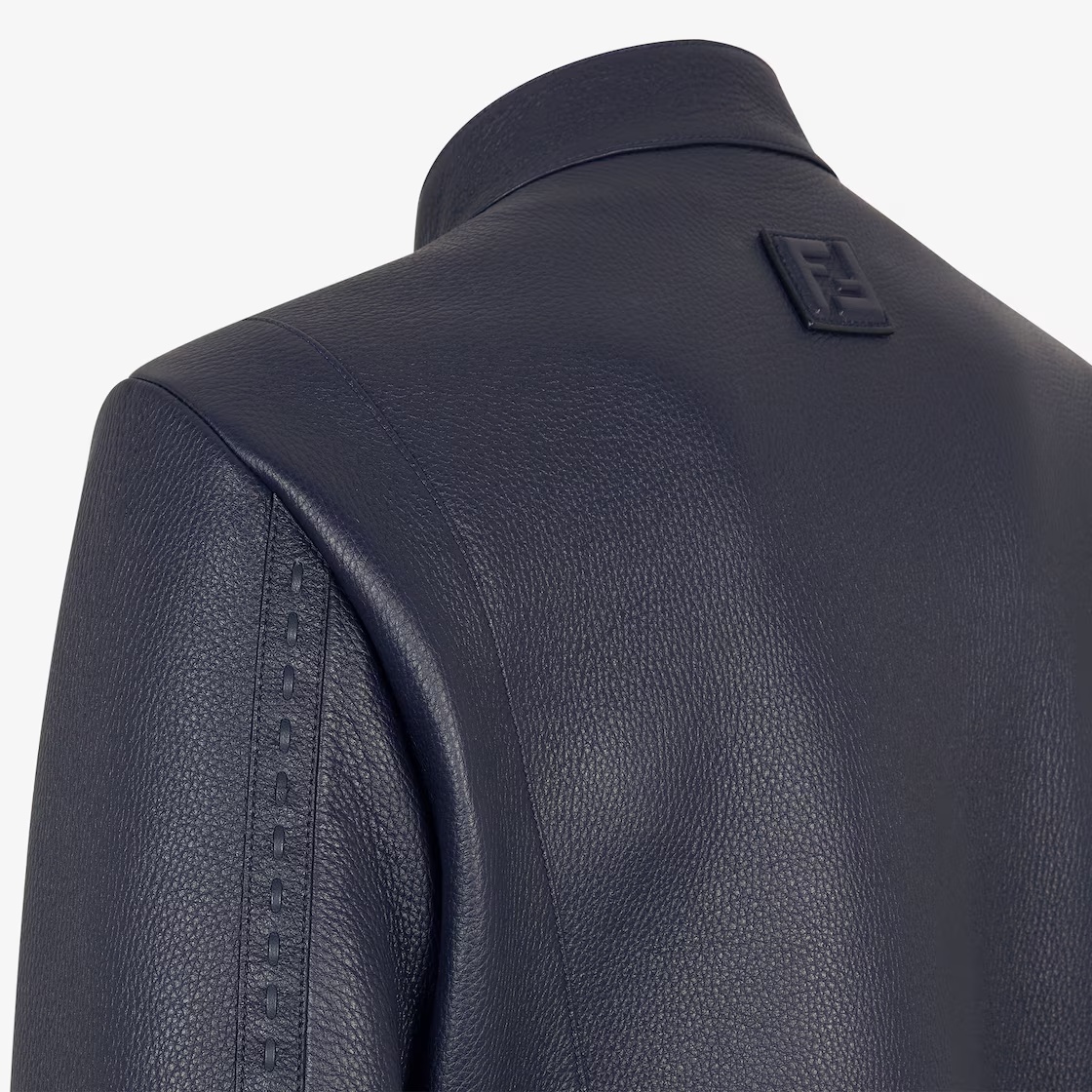 Fendi Logo Zipper Leather Jacket In Black