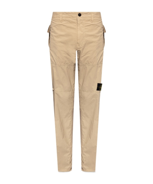 Stone Island Compass-badge Tapered Trousers In Nude