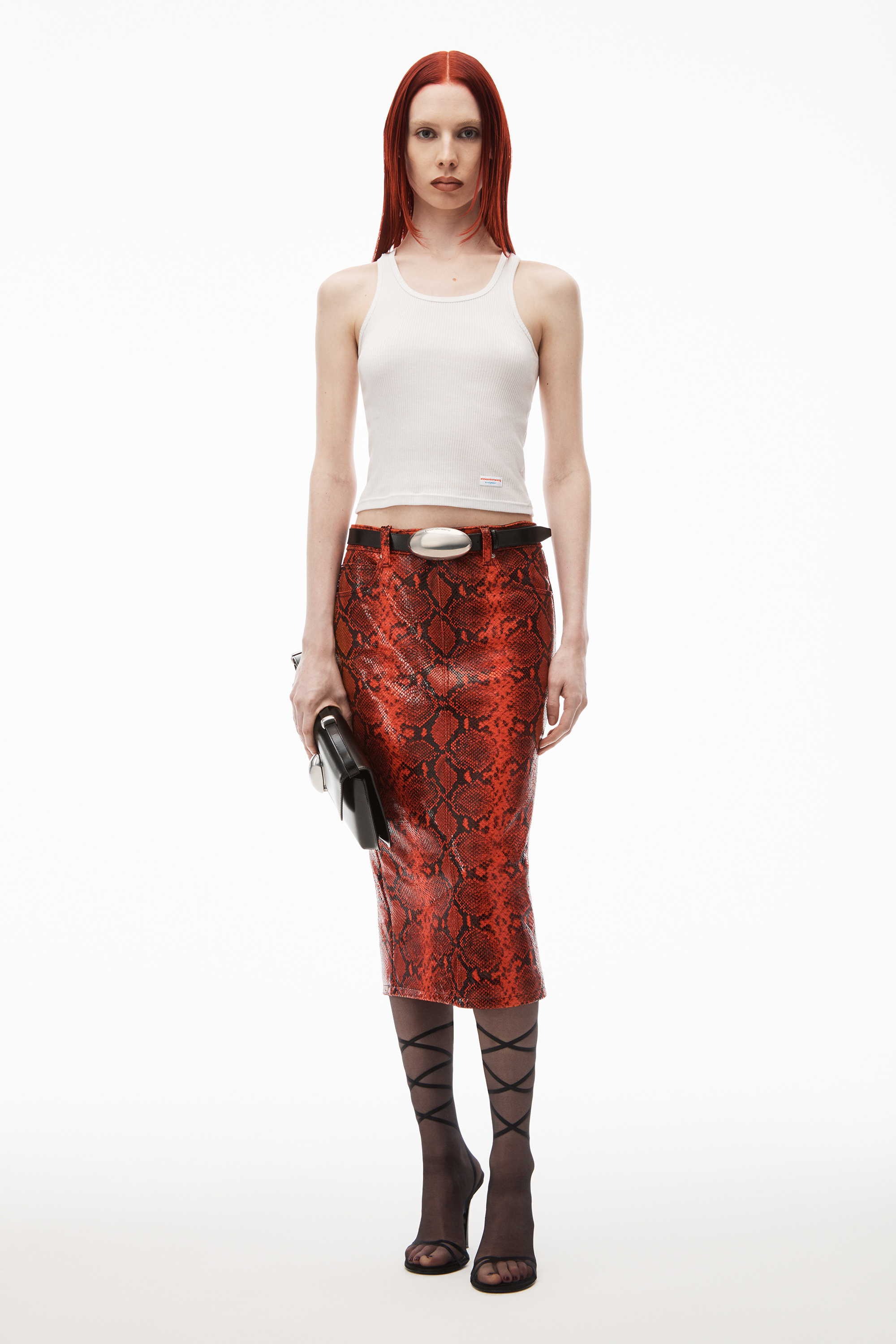 Alexander Wang Red Snake-embossed Leather Midi Skirt In Red