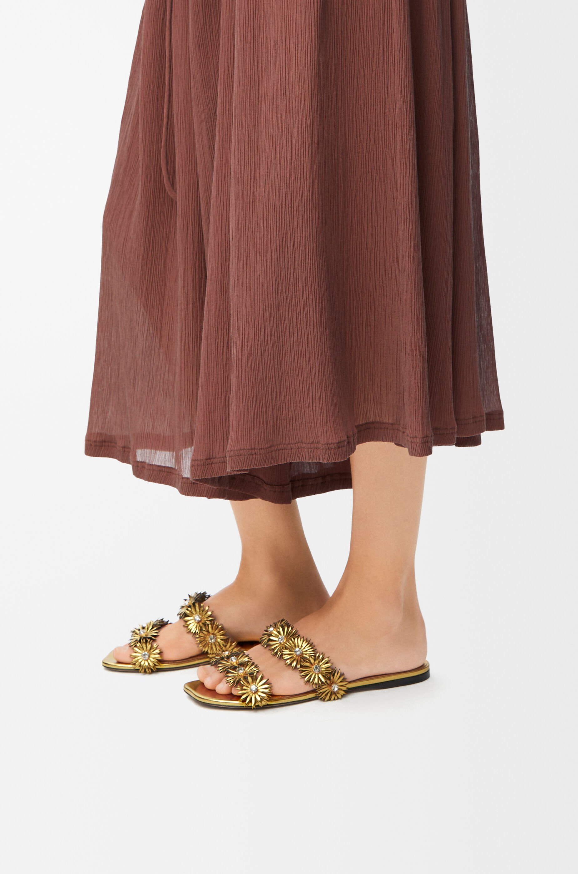 Loewe Petal Flower Sandal In Calfskin And Crystals In Multi