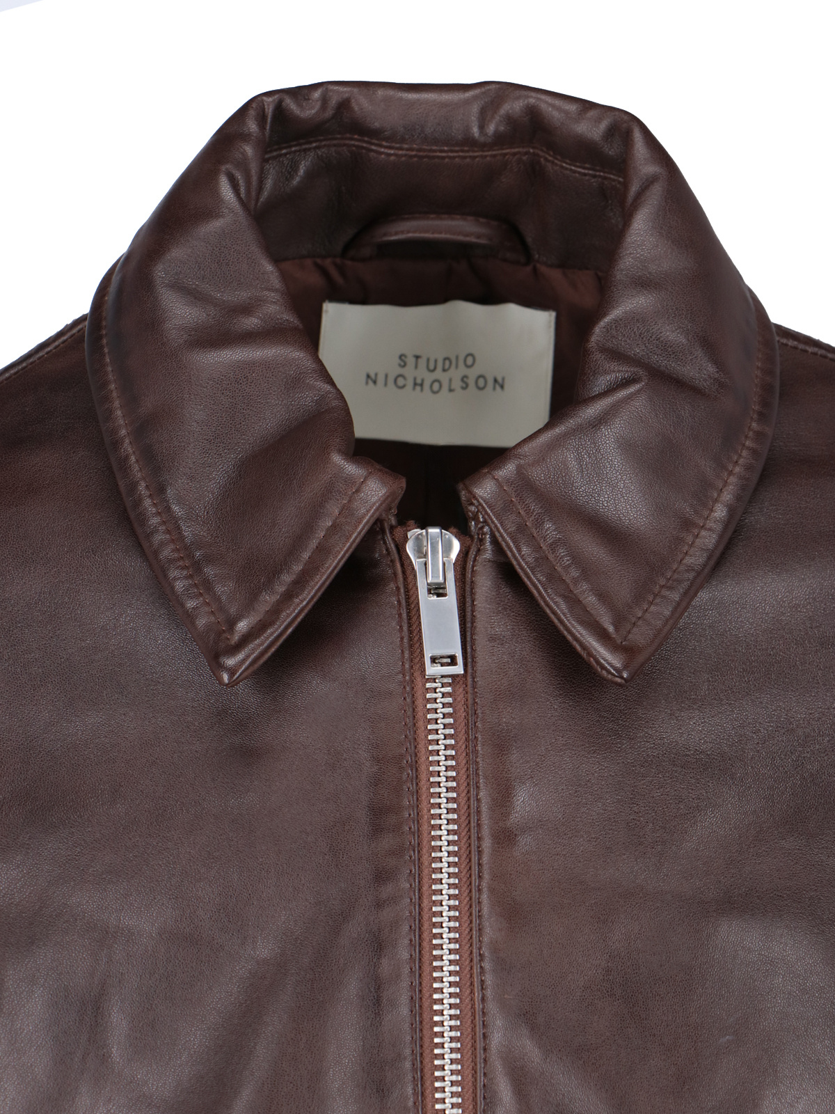 Studio Nicholson Piston Leather Zip-up Jacket In Brown