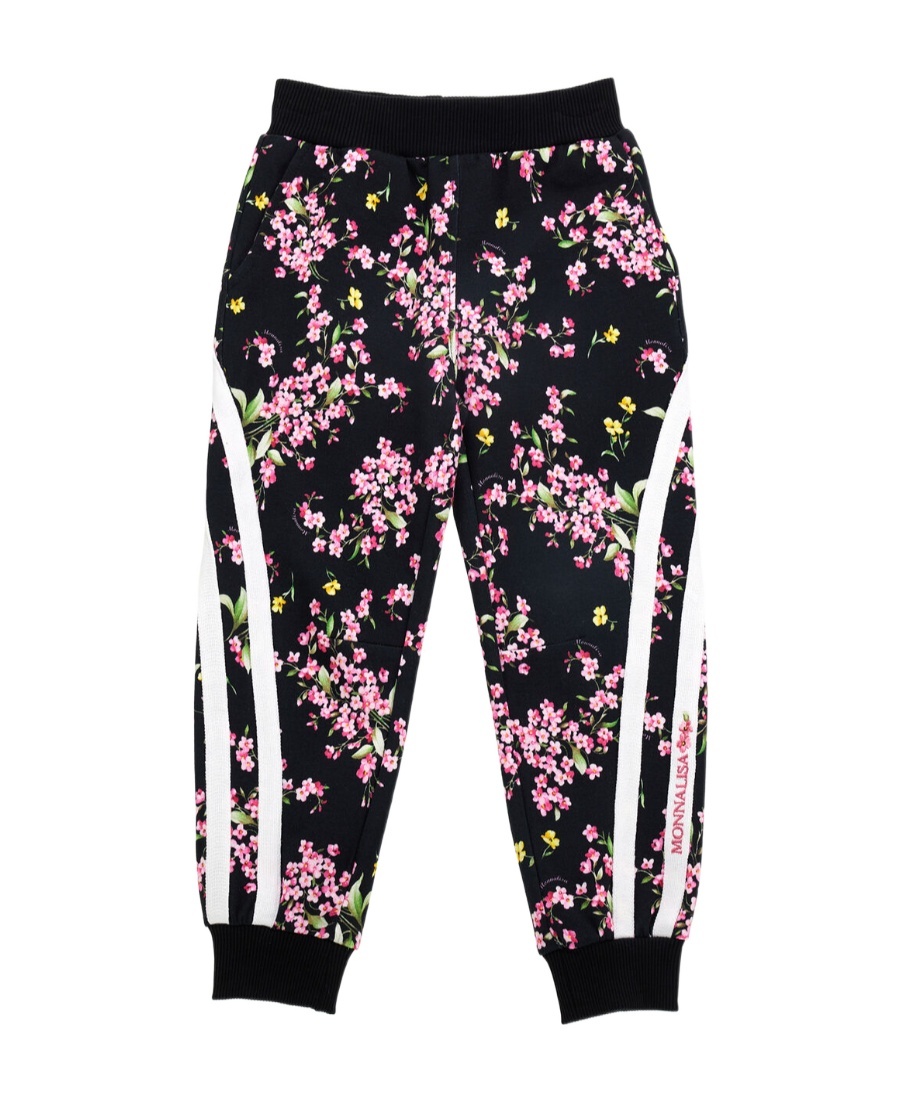 Monnalisa Flower Scraping Jogging Pants In Black