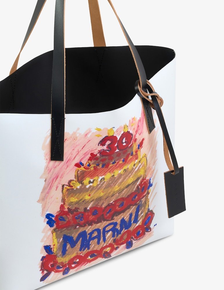 Shop Marni Two Tone Tribeca Tote With 30th Anniversary Print In White