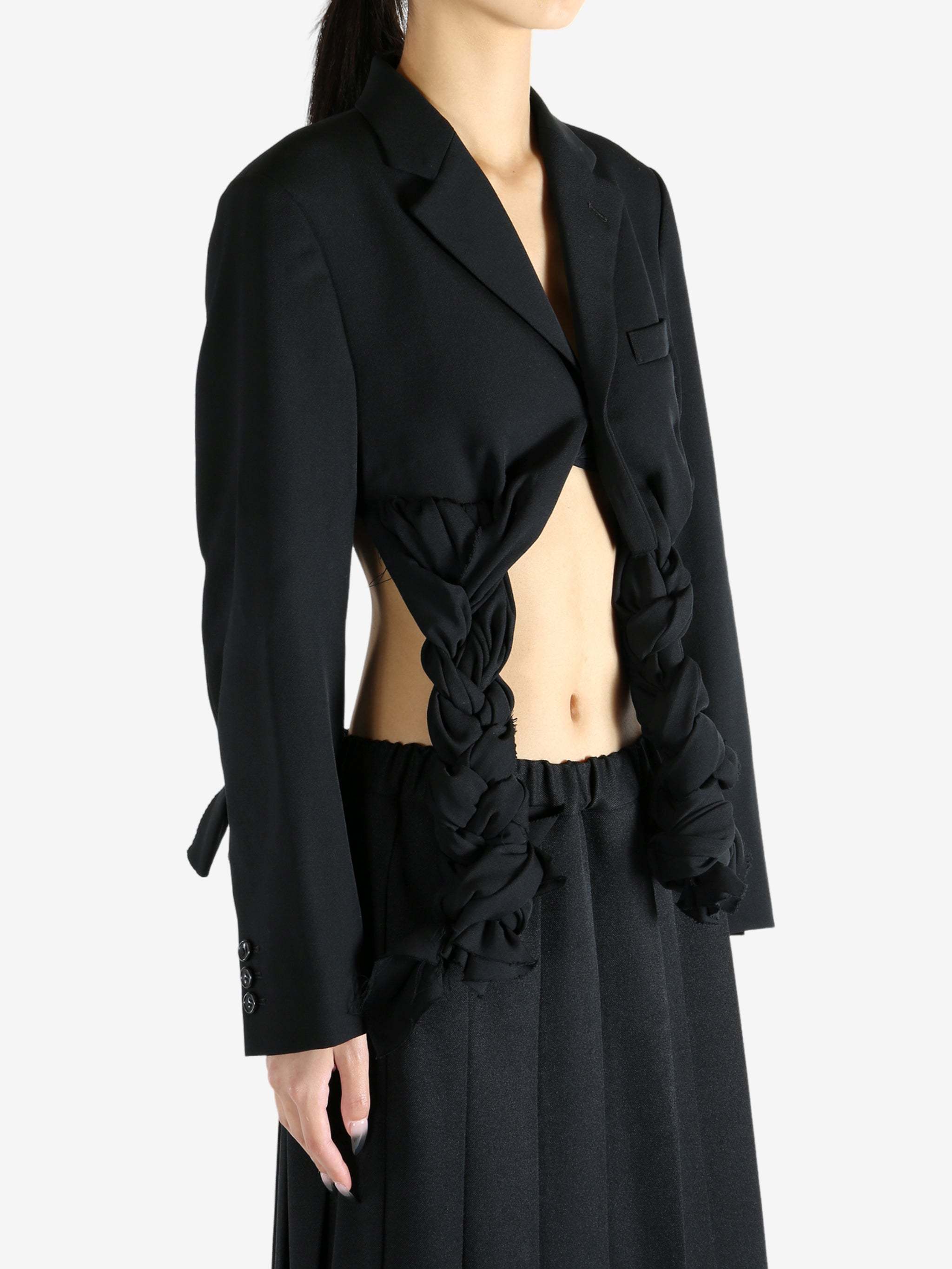 Comme Des Garçons Braided-detail Cropped Jacket In Black