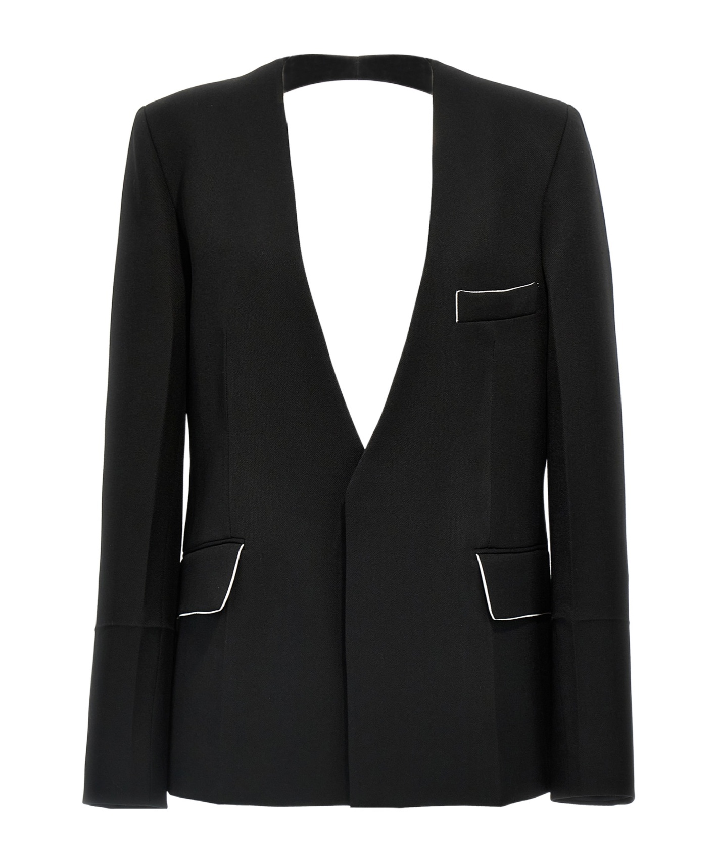 Victoria Beckham Backless Single-breasted Shrunken Collarless Jacket In Black