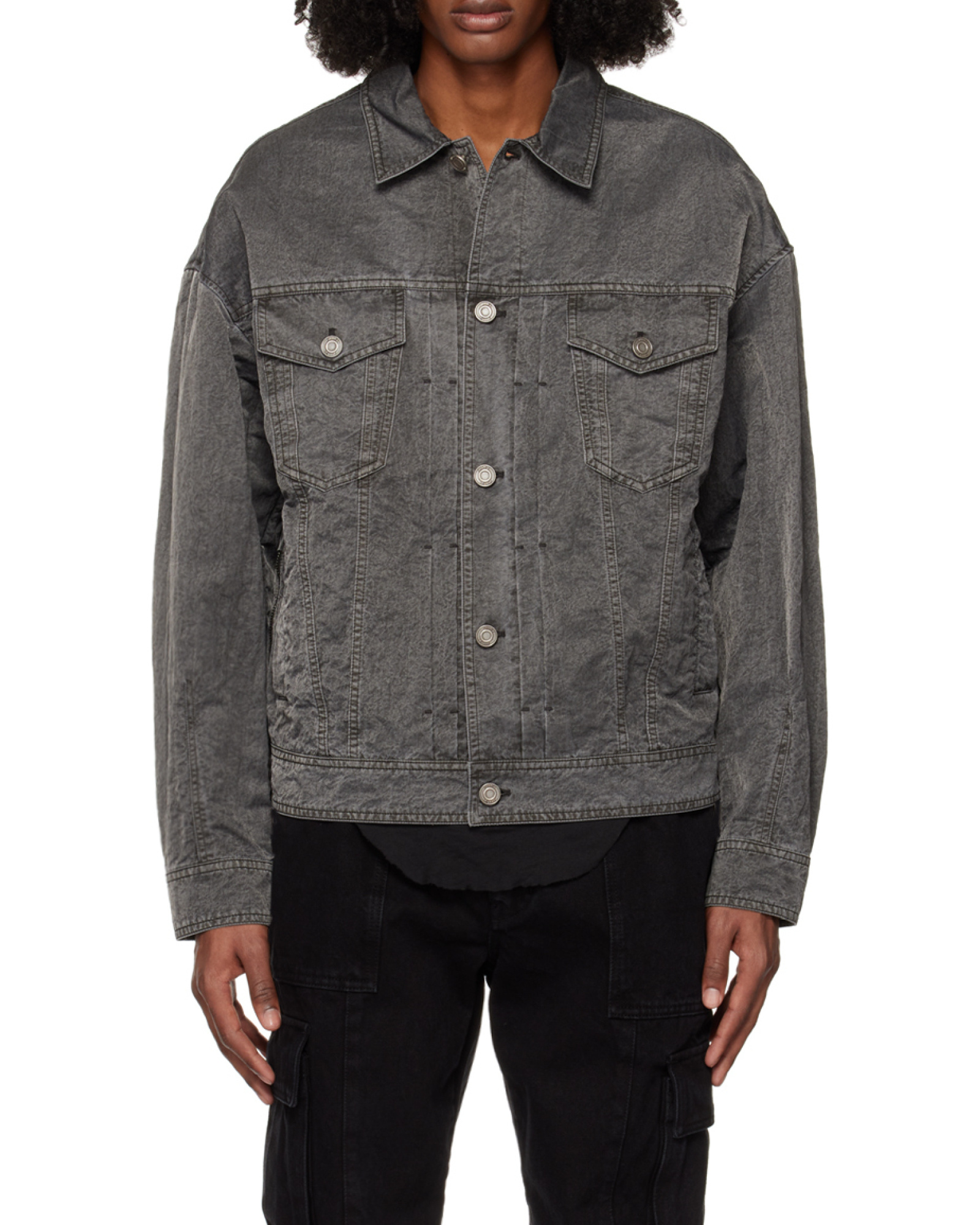 Juunj Dark-wash Denim Jacket In Black