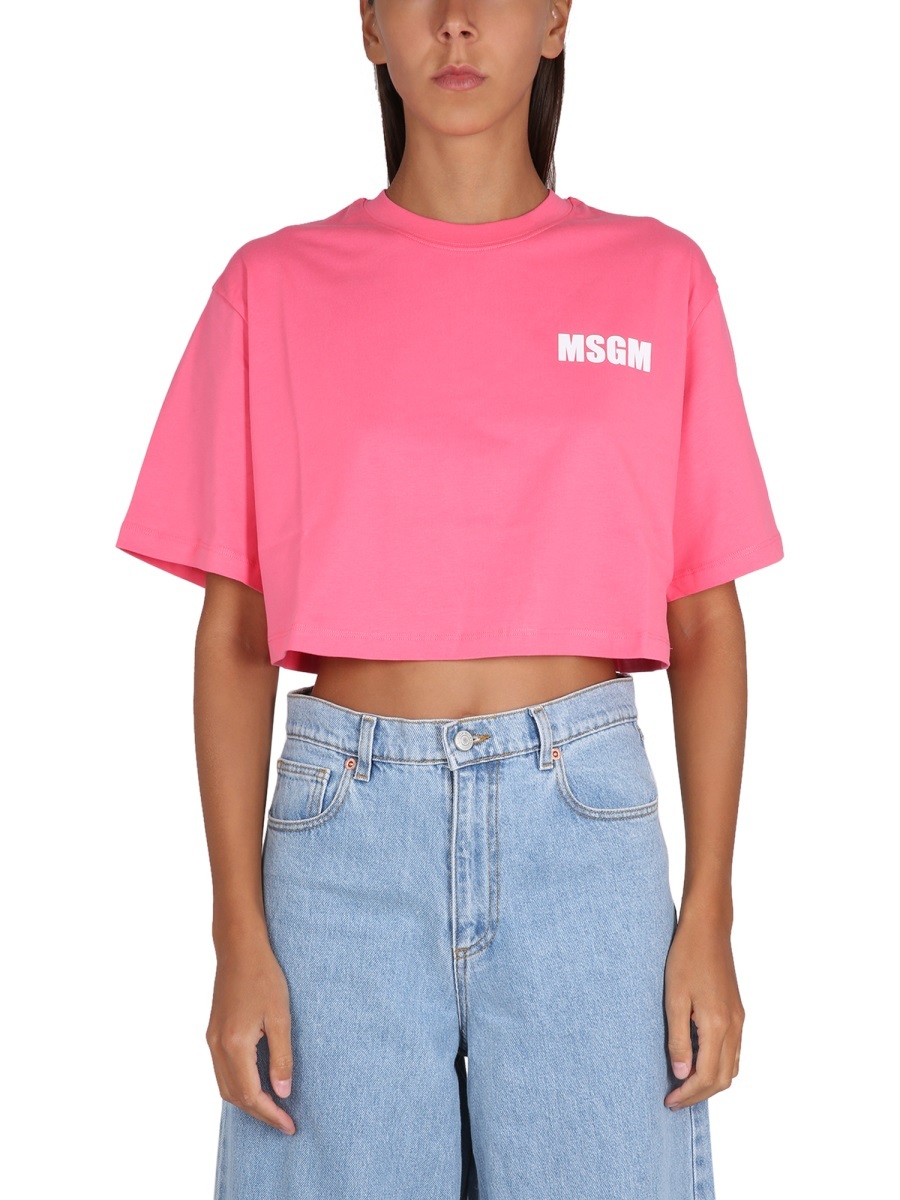 Msgm Logo Printed T-shirt In Pink