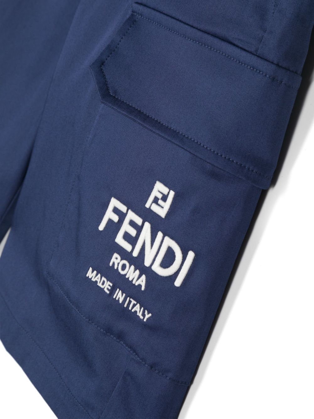 Fendi Logo-embroidered Cotton Shorts In Blue