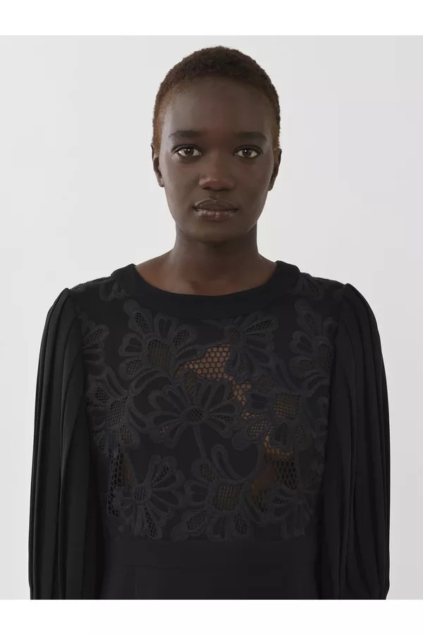 See By Chloé See By Chloe Crepe And Lace Mini Dress In Black