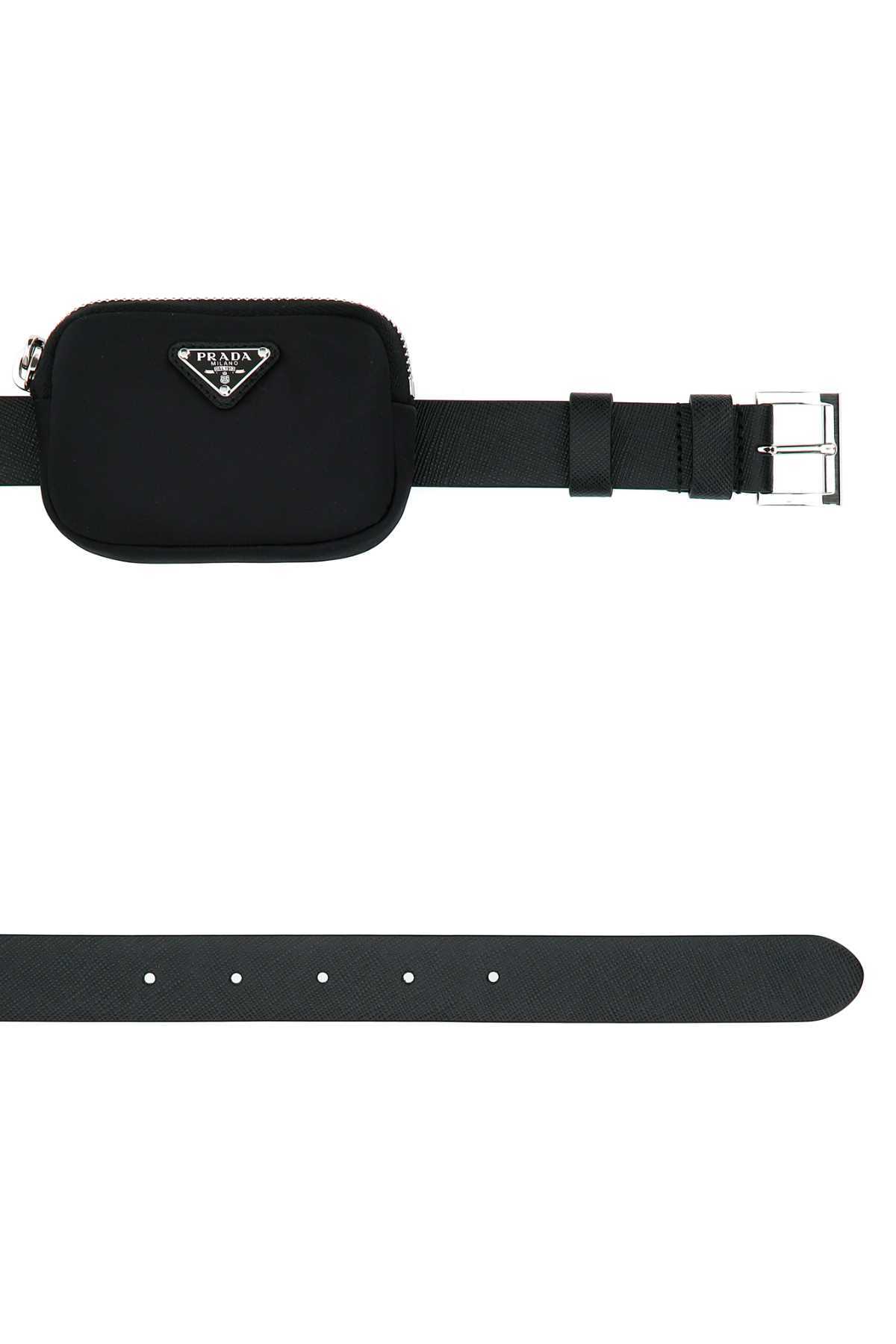 Prada Saffiano Leather Belt With Pouch In Black
