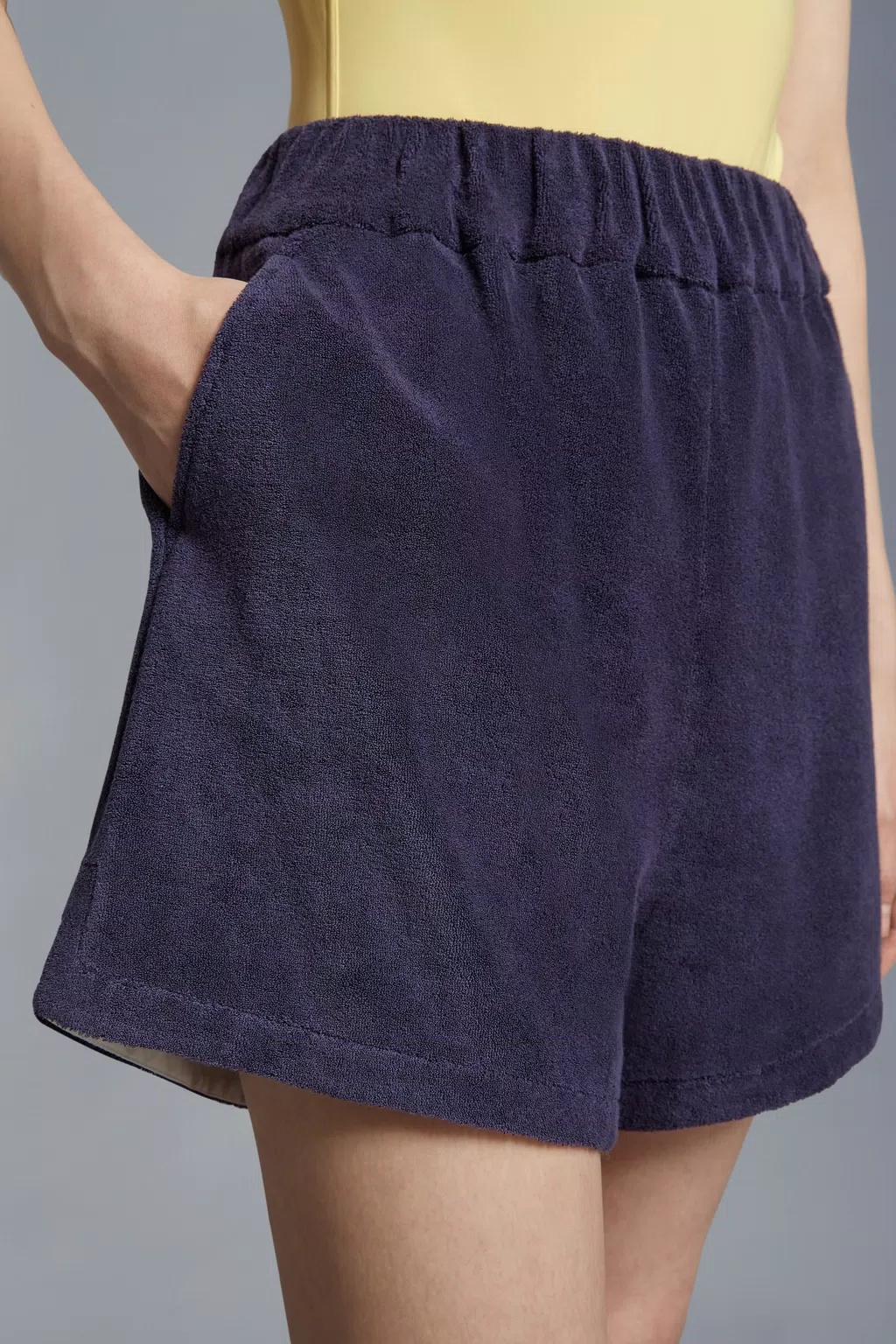 Moncler Logo-patch Velour Shorts In Blue