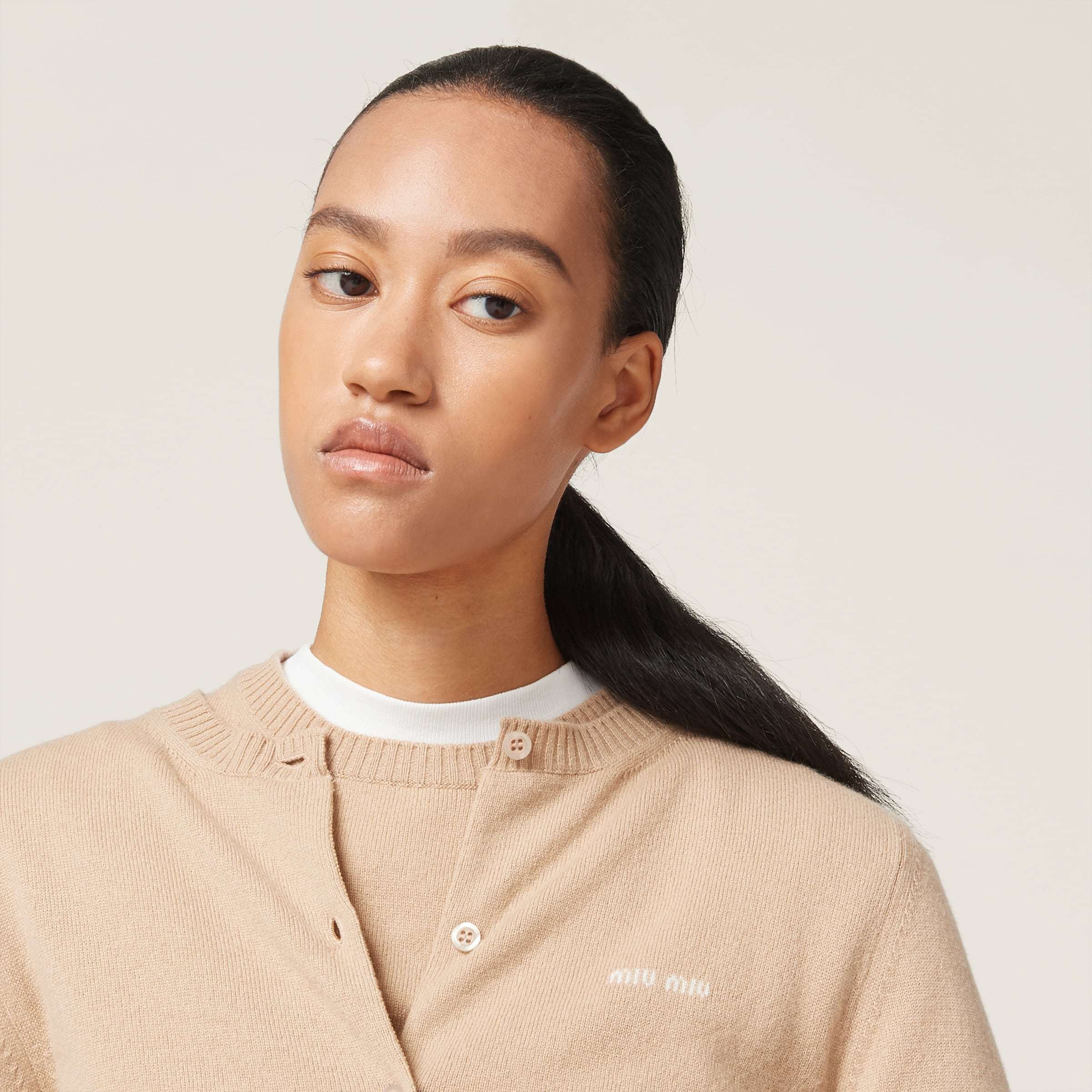 Miu Miu Cashmere Knit Cardigan In Brown