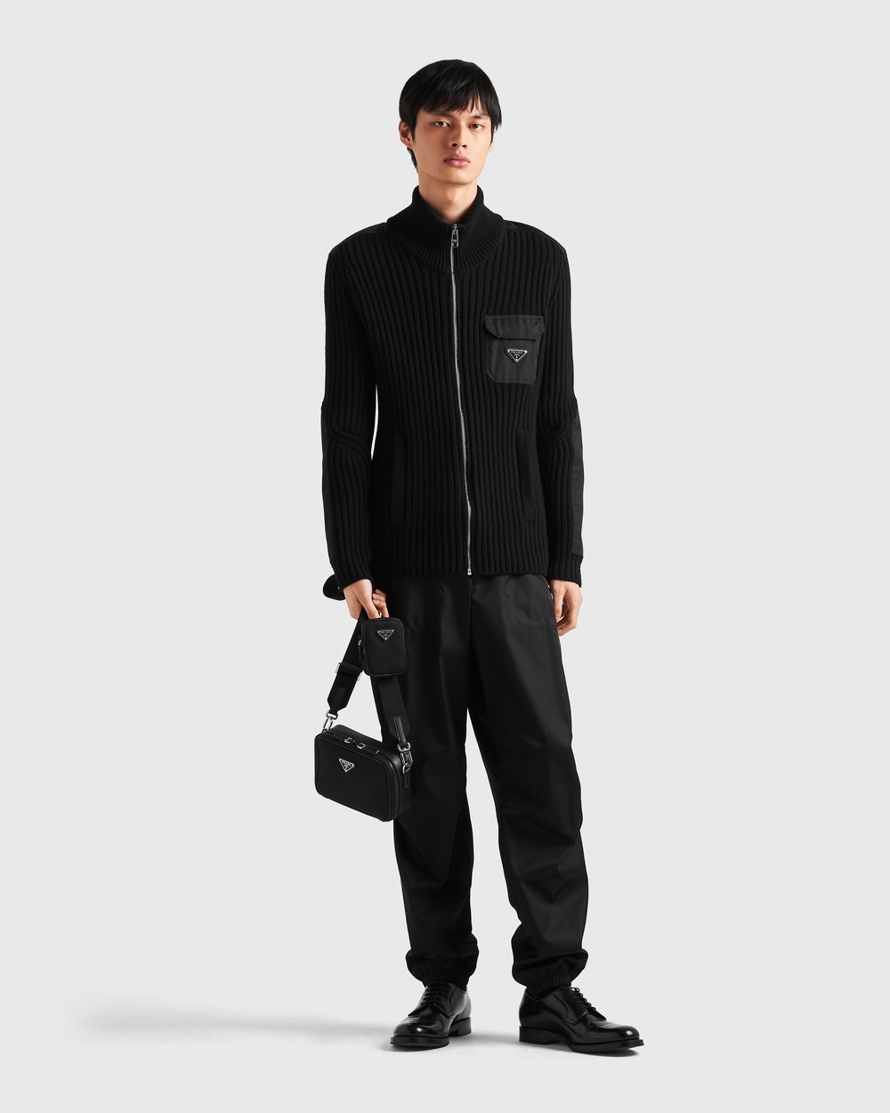 Prada Wool And Cashmere Cardigan With Re-nylon Details In Black