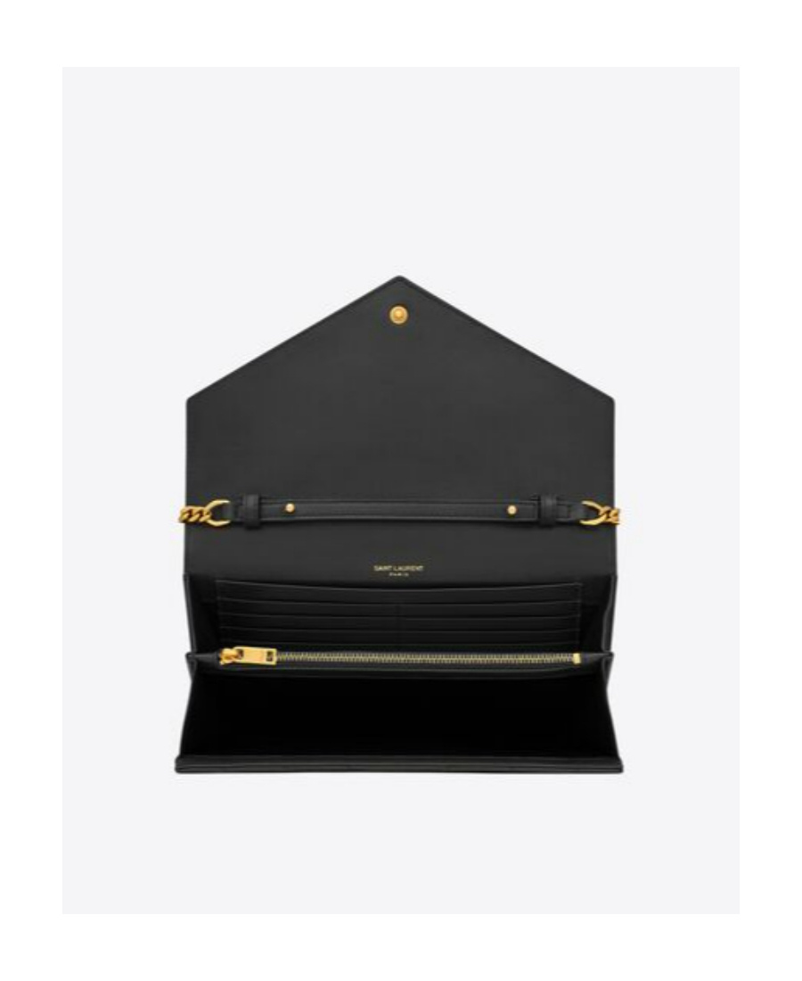 Saint Laurent Cassandre Envelope Leather Chain Wallet In Green
