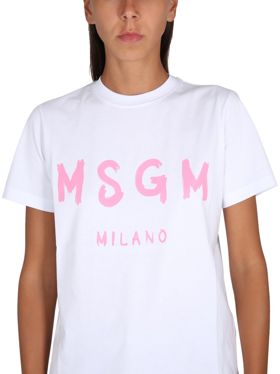 Msgm Jersey T-shirt With Brushstroke Printed Logo In White