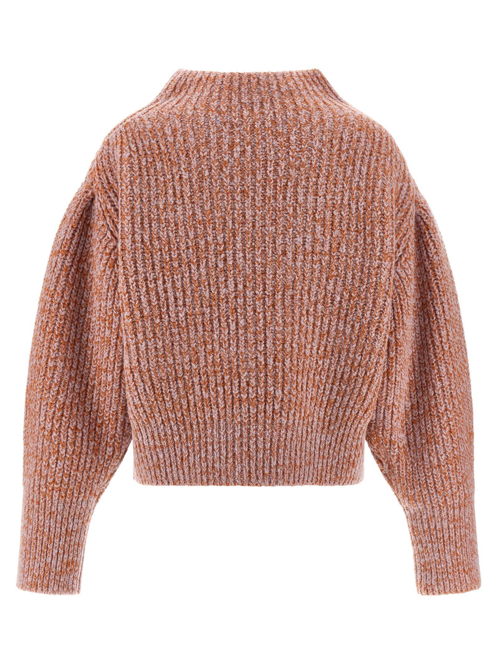 Dries Van Noten Chunky Knit High Neck Sweater With Brooch In Brown