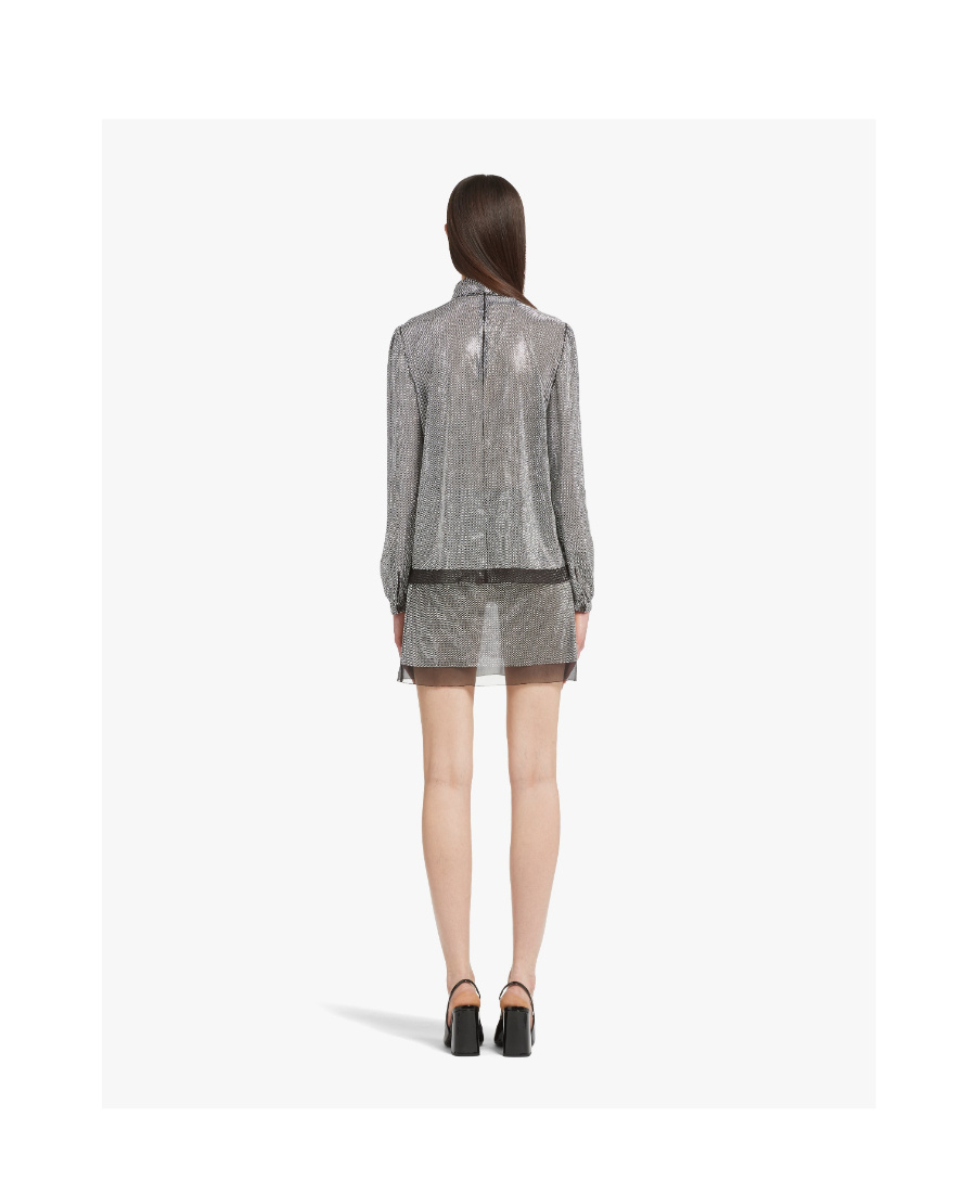 Prada Rhinestone-studded Pussy-bow Silk Blouse In White