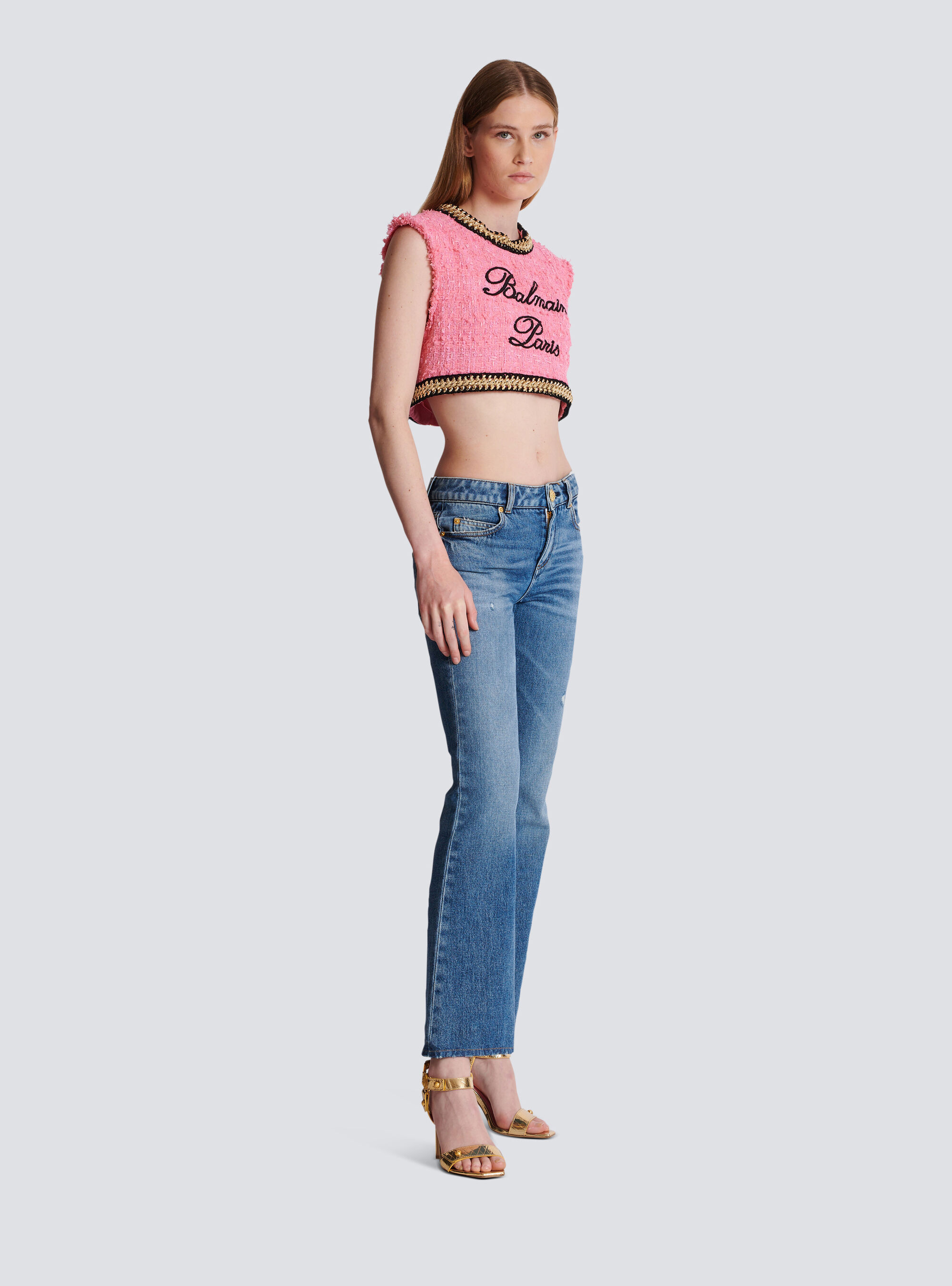 Balmain Flared Cotton Denim Jeans In Blue