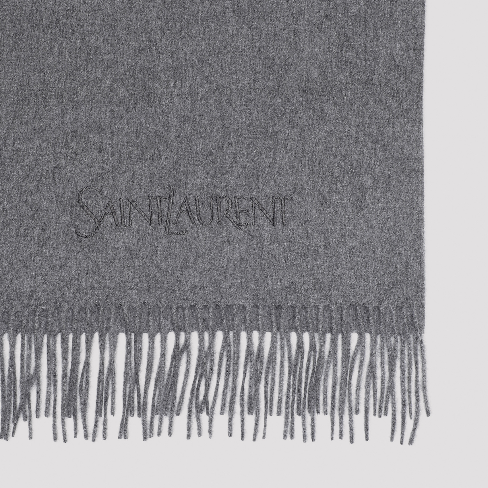 Saint Laurent Logo Embroidered Scarf In Gray