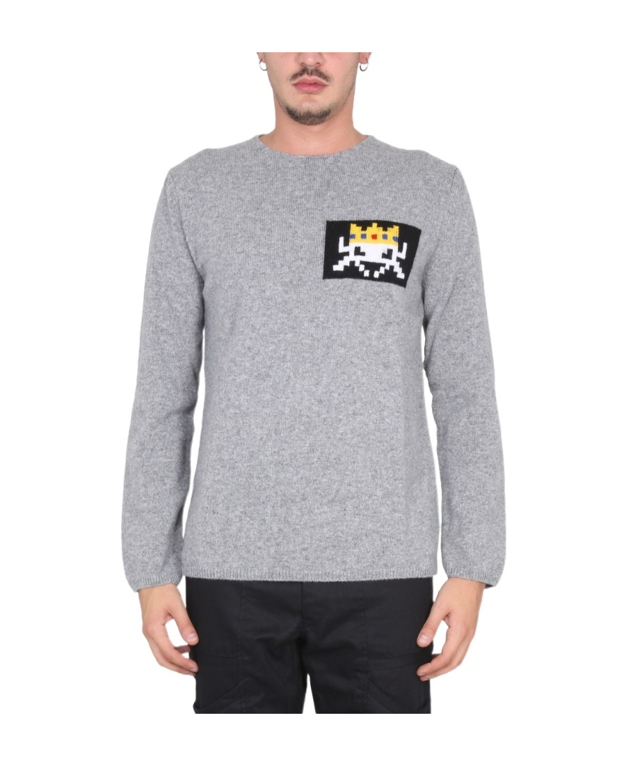 Comme Des Garçons Intarsia-knit Crew-neck Jumper In Gray