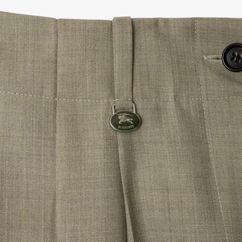 Burberry Double-pleated Wool Pants In Green