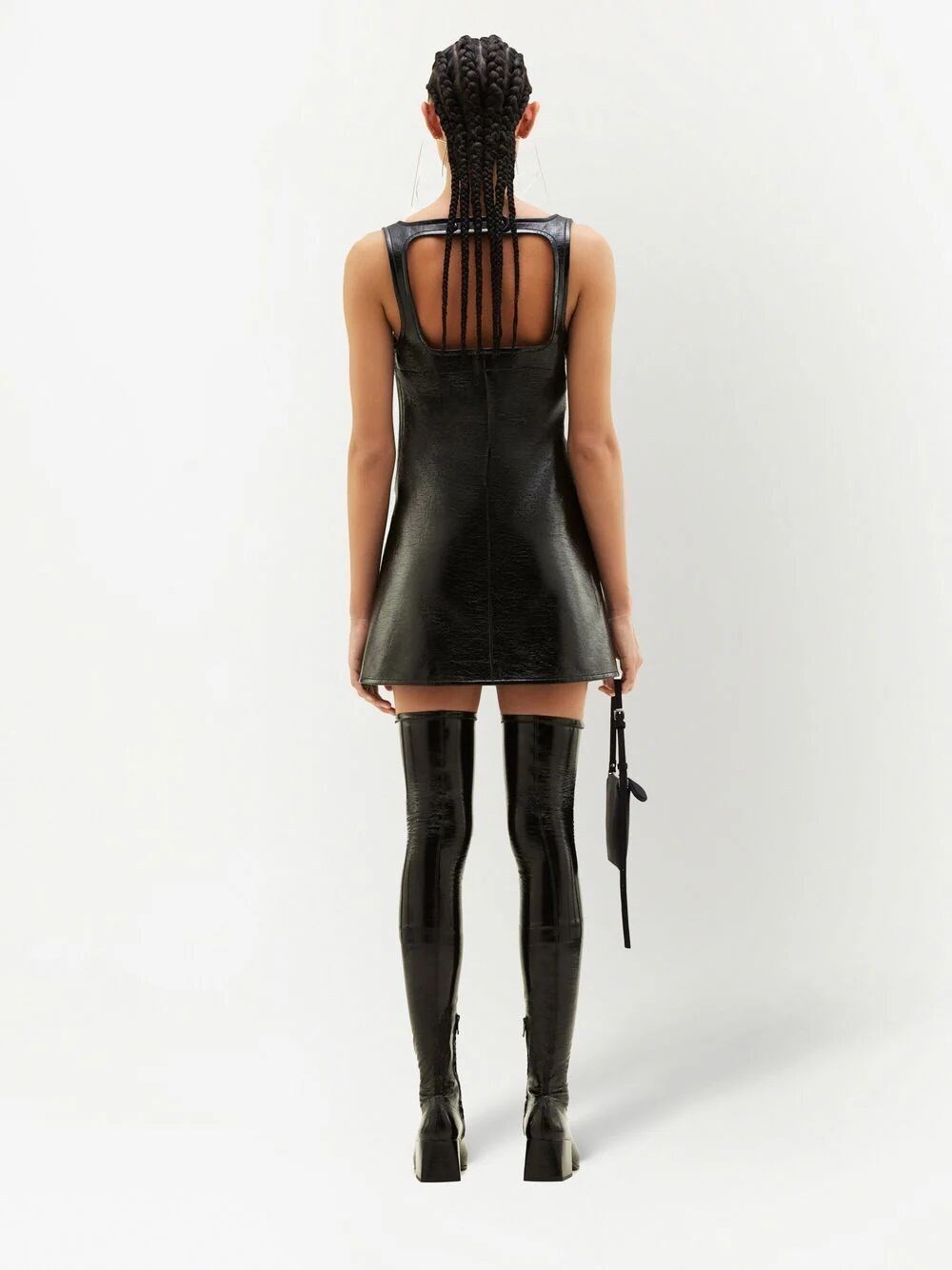 Courrèges Structured Midi Dress With Subtle Sheen And Square Neckline In Black