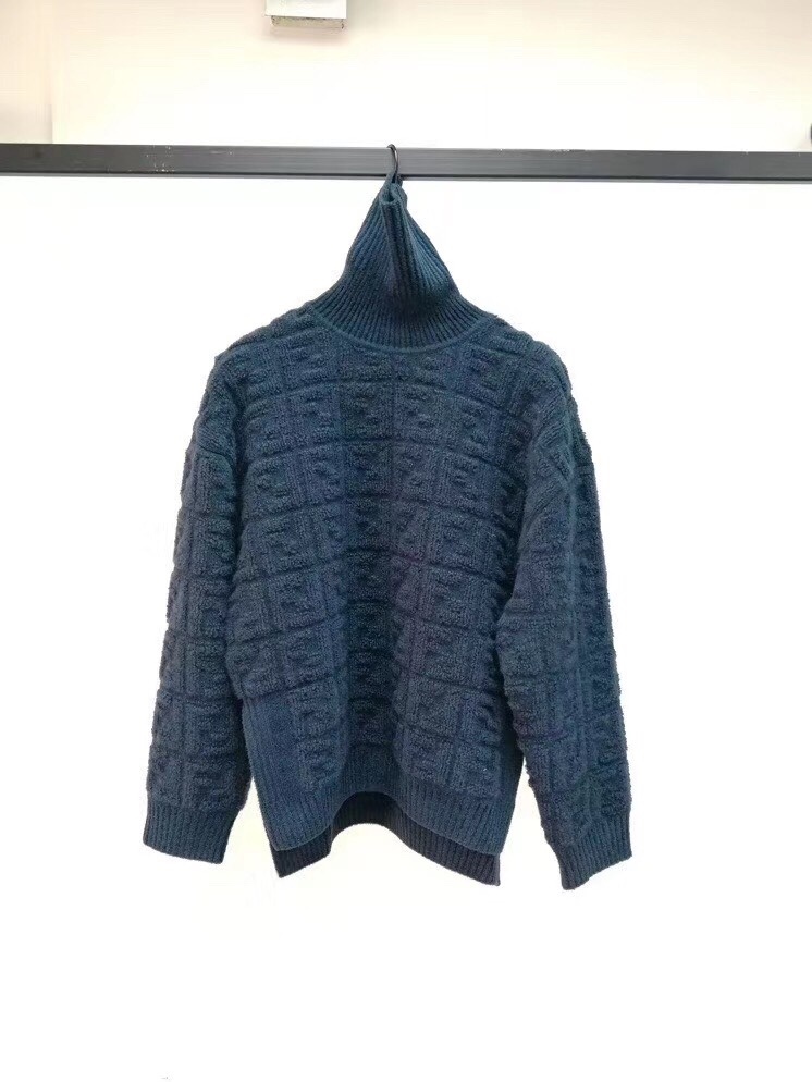 Fendi Knitted Ff Motif Patterned Sweater In Blue