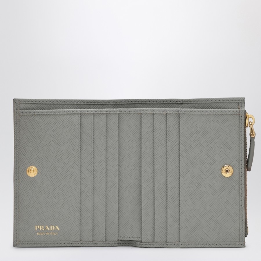 Prada Triangle Logo Saffiano Zipped Cardholder In Gray