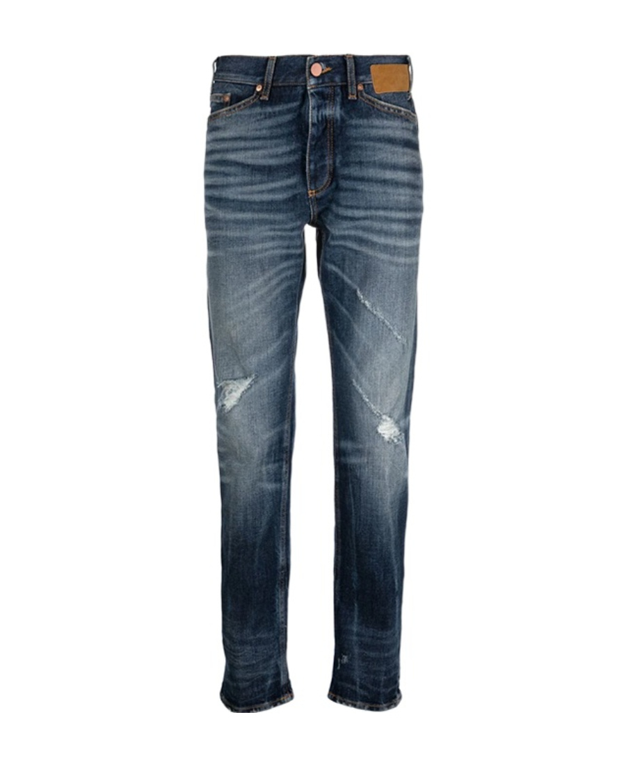Palm Angels Slim-fit Distressed Straight-leg Jeans In Blue