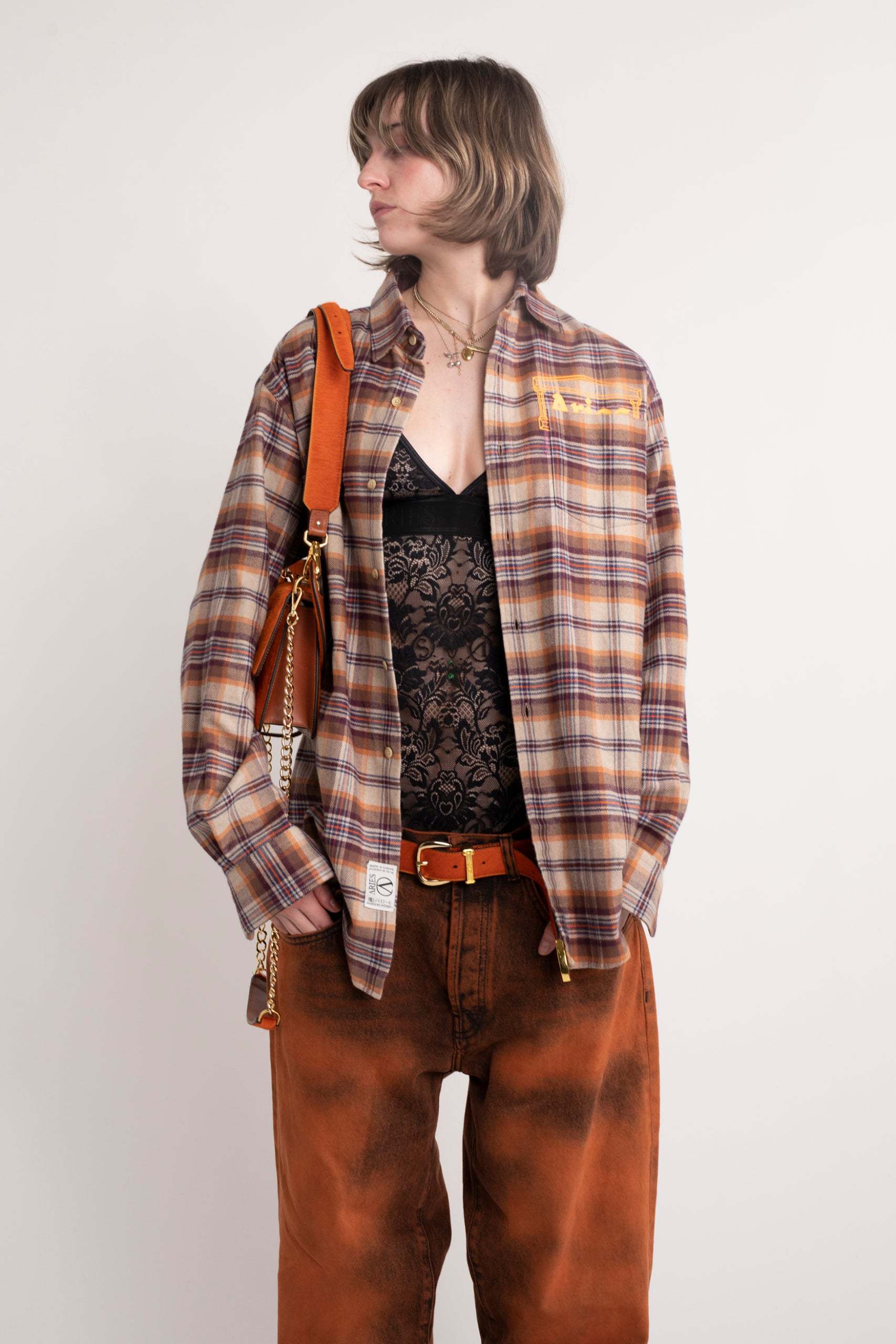 Aries Plaid-check Flannel Shirt In Brown