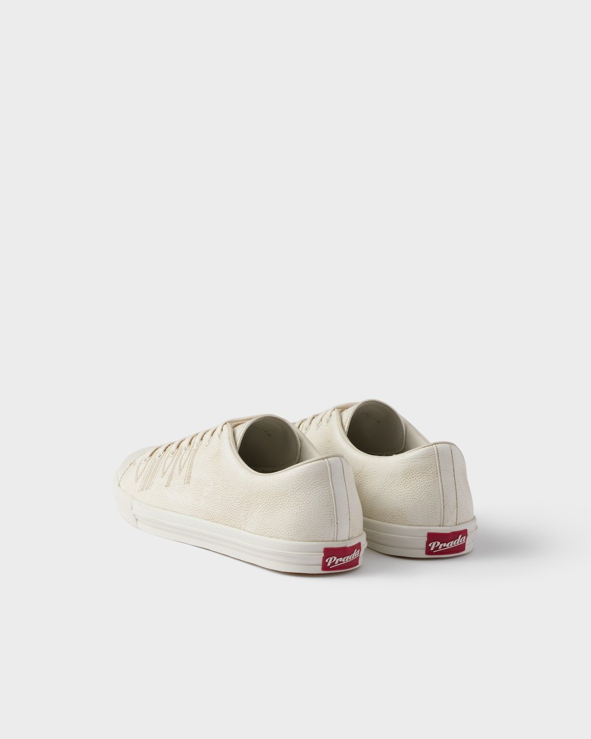 Prada Low Profile Round Toe Rubber Sole Sneakers