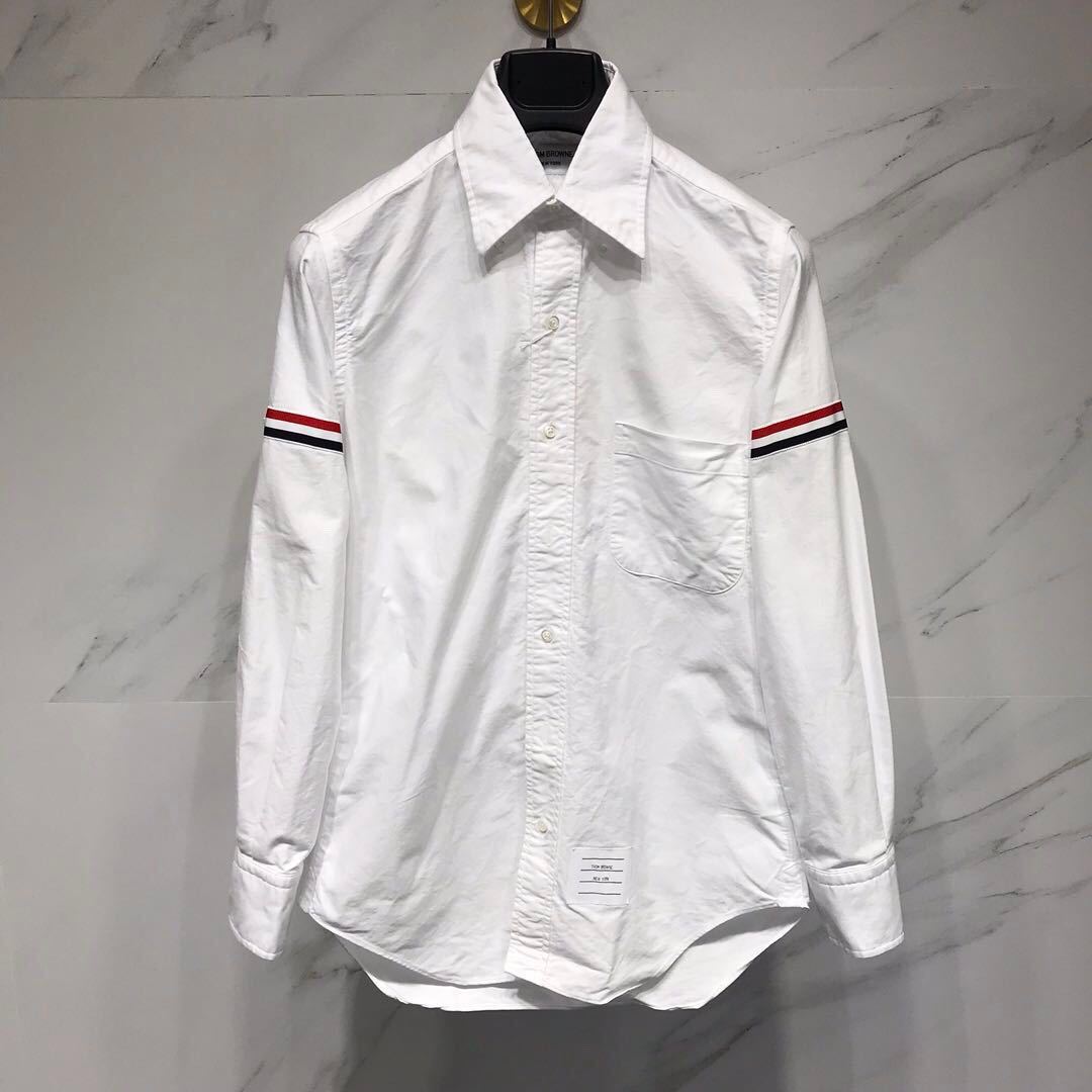 Thom Browne Oxford Button-down Shirt With Rwb Armbands In White
