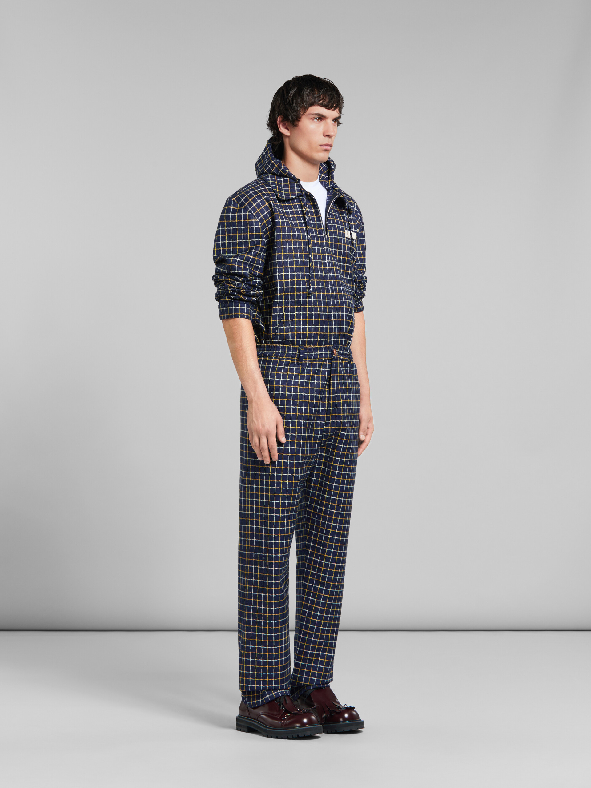 Marni Check-pattern Straight-leg Trousers In Black