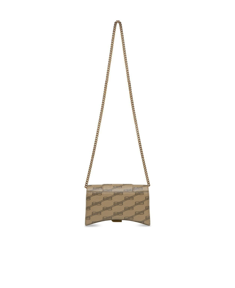 Balenciaga Hourglass Bb-monogram Wallet With Chain In Nude