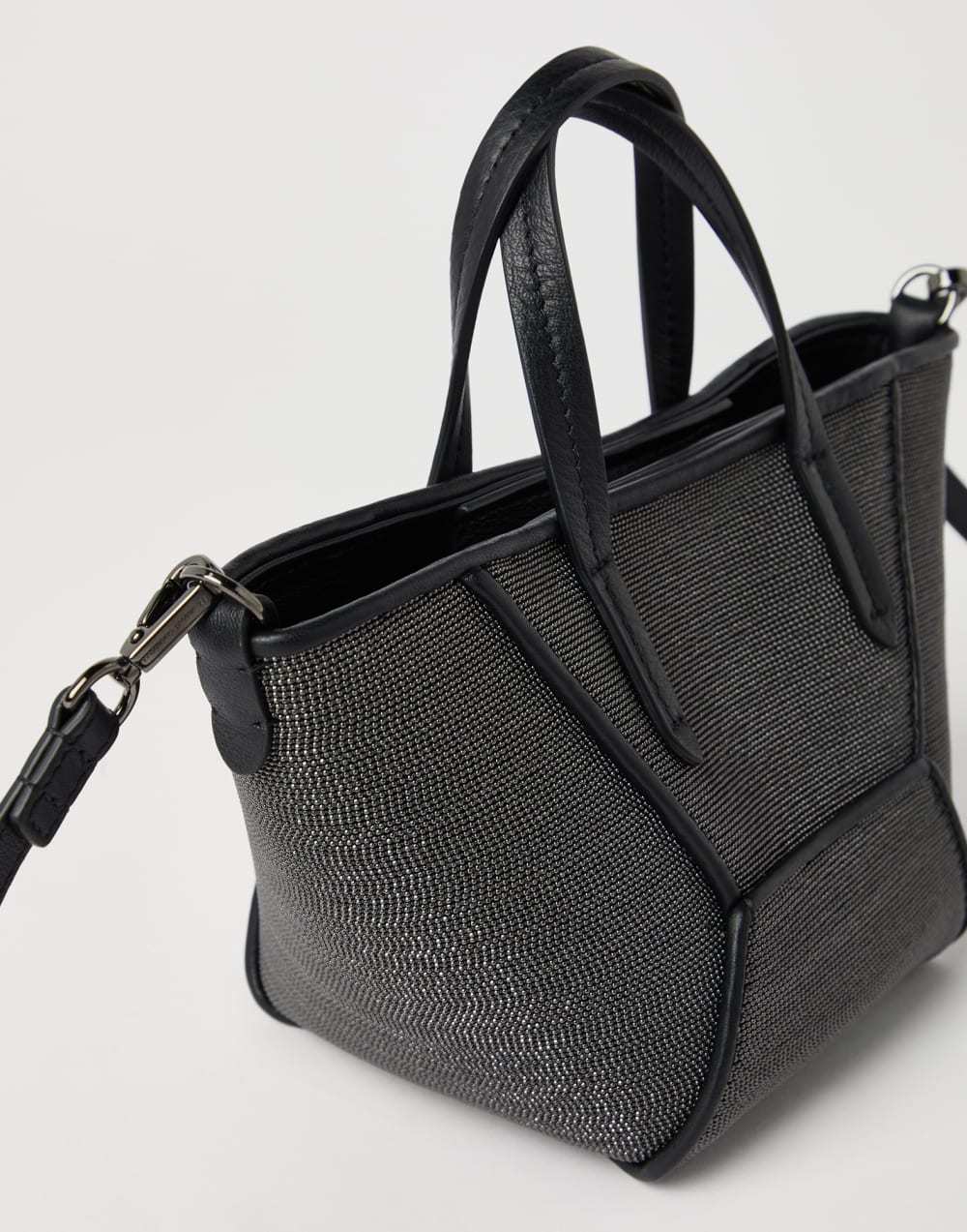 Brunello Cucinelli Precious Bc Duo Mini Bag In Grained Leather In Black