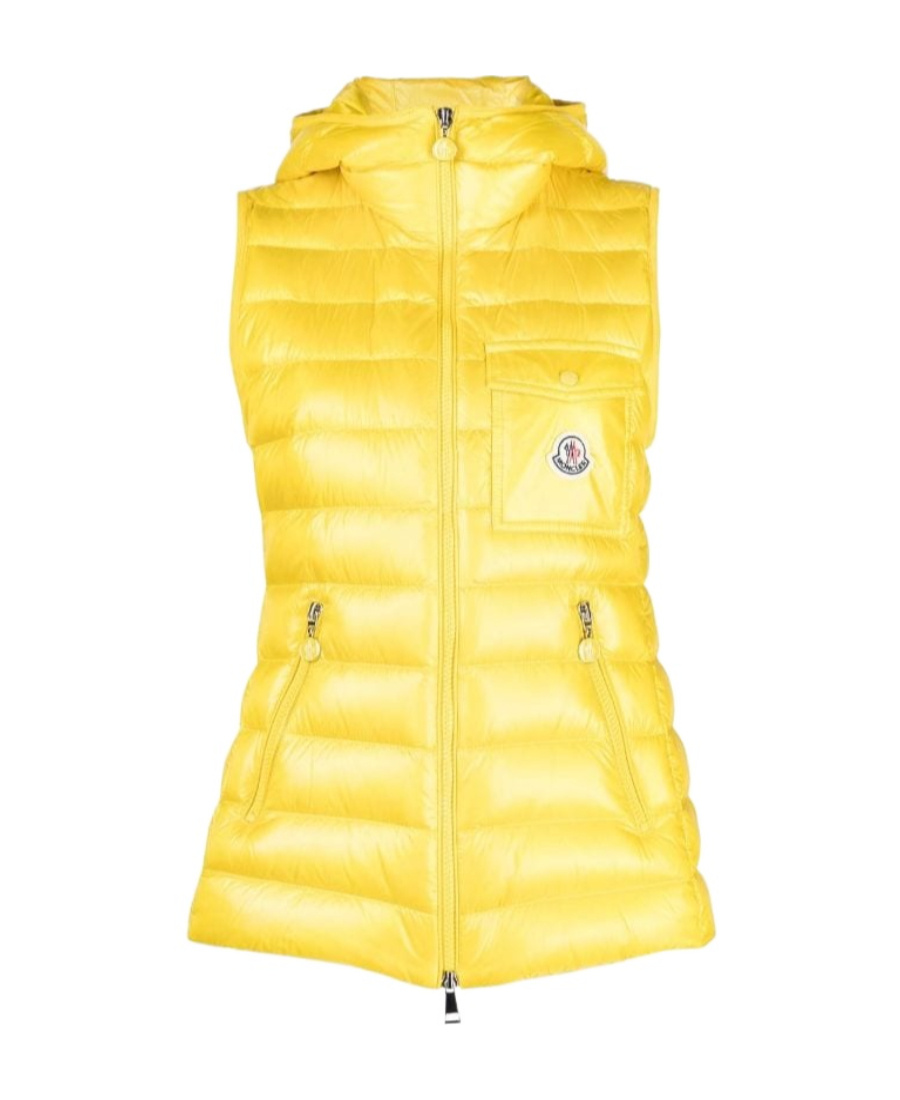 Moncler Glygos Hooded Quilted Gilet In Yellow
