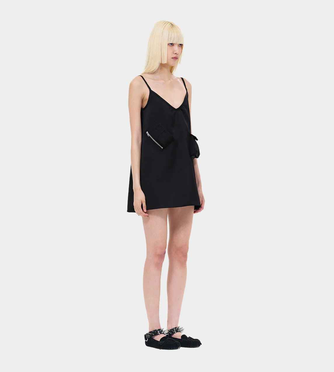We11 Done V-neck Slip Minidress In Black