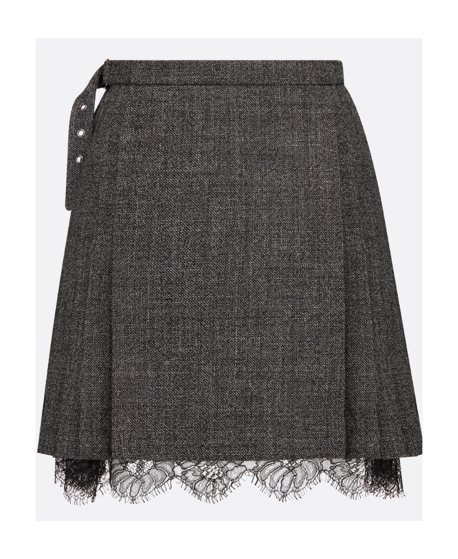 Dior Wallet Pleated Wool Skirt In Black